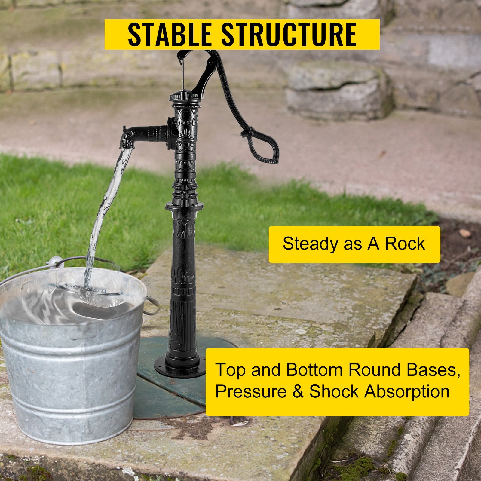VEVOR Antique Hand Water Pump Stand Pitcher Pump Stand for Yard Garden Black