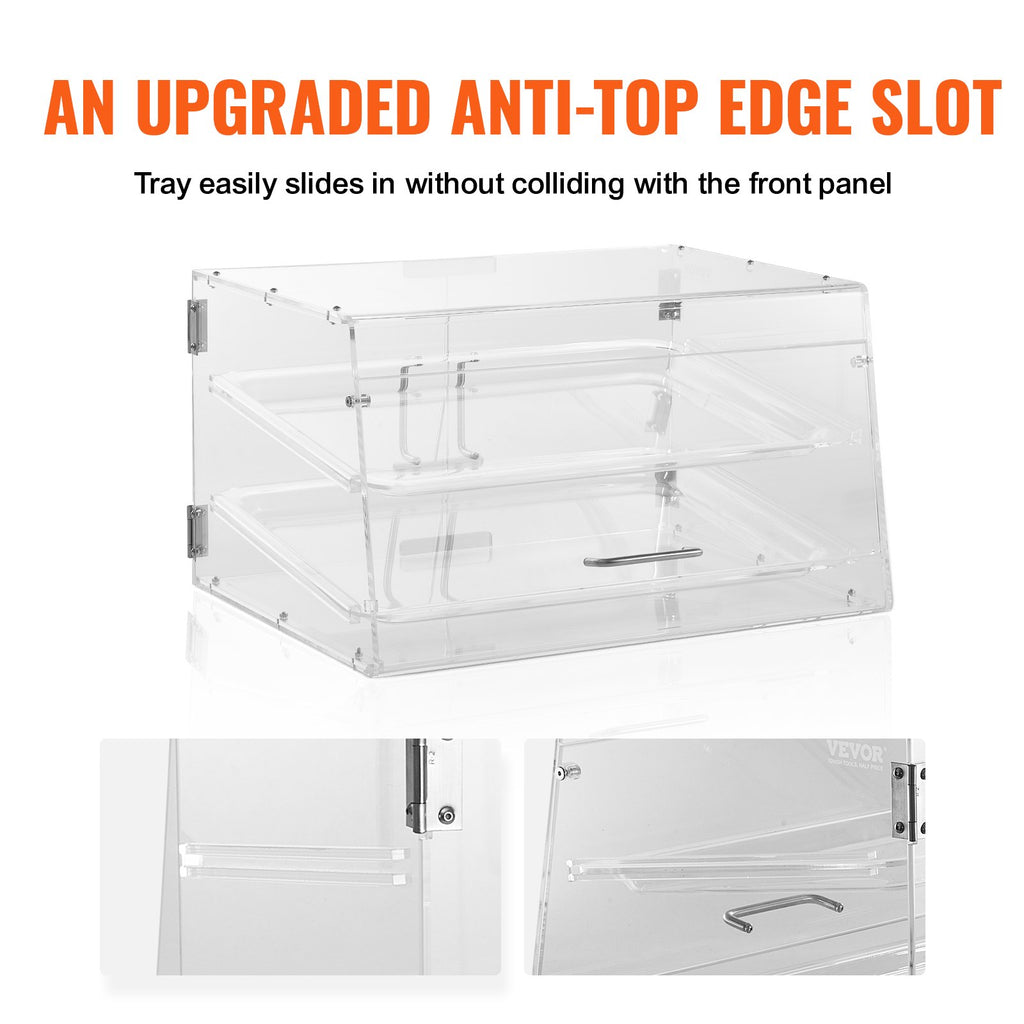 VEVOR Pastry Display Case, 2-Tier Commercial Countertop Bakery Display Case, Acrylic Display Box with Rear Door Access & Removable Shelves, Keep Fresh for Donut Bagels Cake Cookie