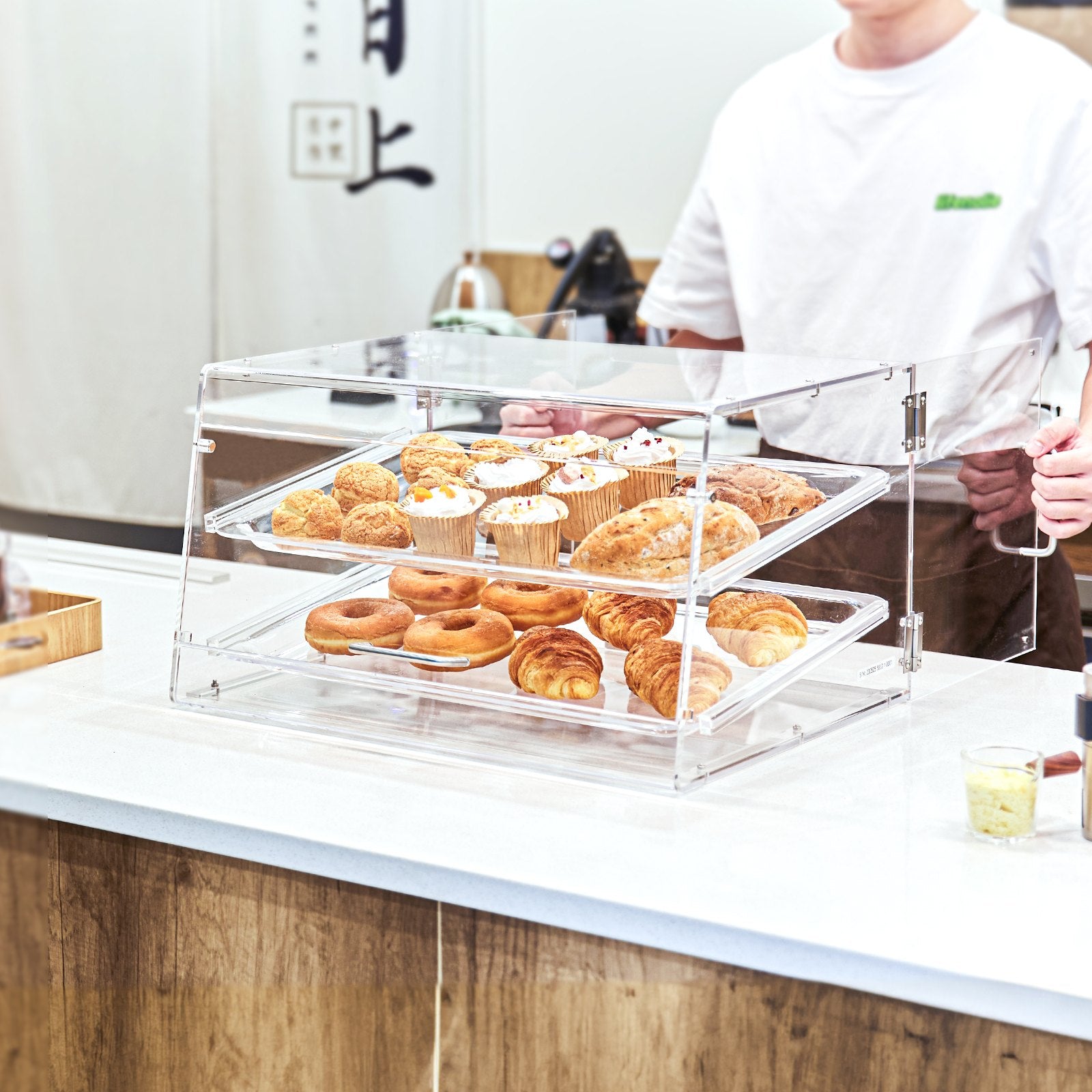 VEVOR Pastry Display Case, 2-Tier Commercial Countertop Bakery Display Case, Acrylic Display Box with Rear Door Access & Removable Shelves, Keep Fresh for Donut Bagels Cake Cookie
