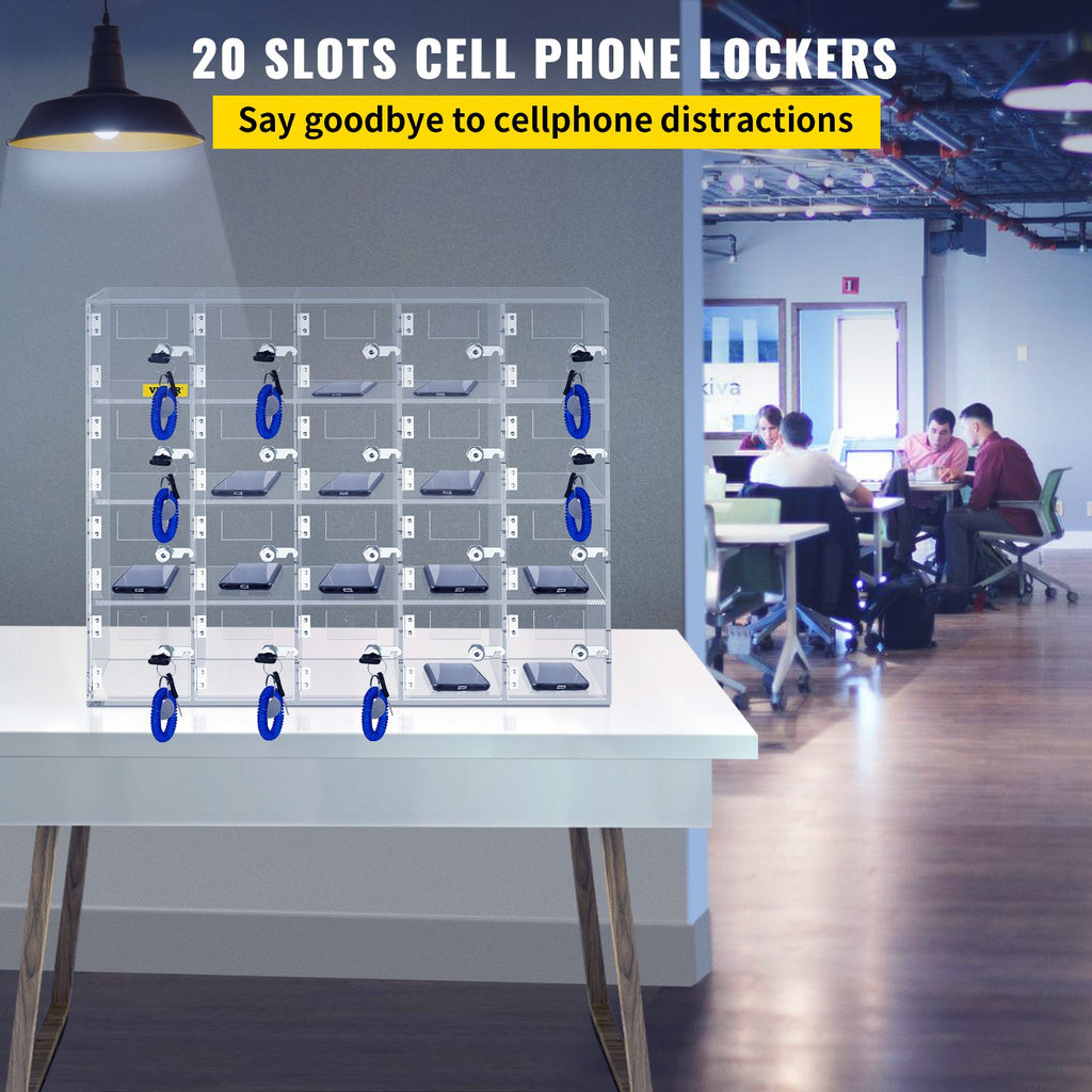 VEVOR Acrylic Cell Phone Locker Box Storage Cabinet Pocket w/Keys 20 Slots Clear