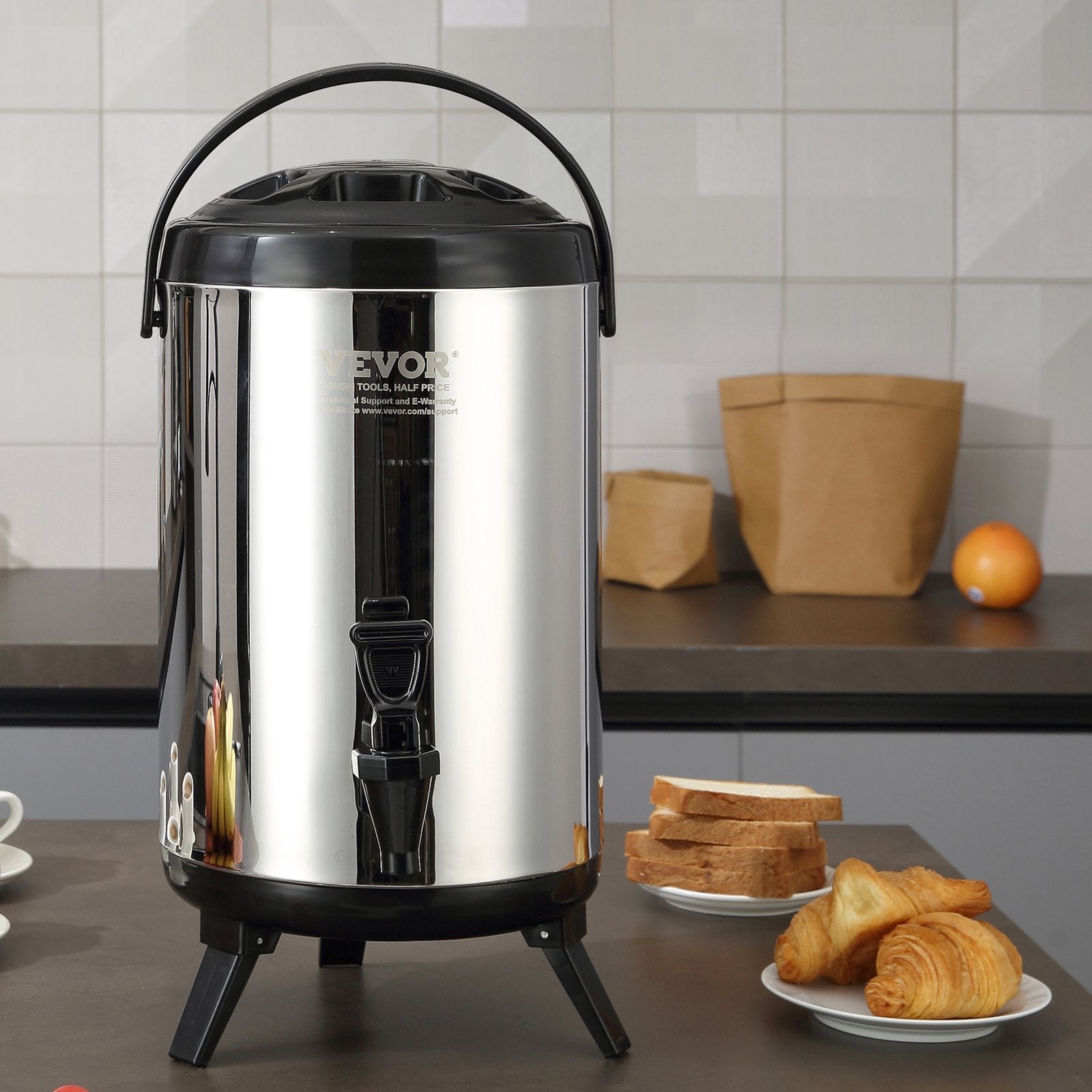VEVOR Stainless Steel Insulated Beverage Dispenser, 7.6 Liter, Thermal Hot and Cold Drink Server Dispenser with Spigot Handle, Food-grade for Hot Tea Coffee Water Restaurant Drink Shop