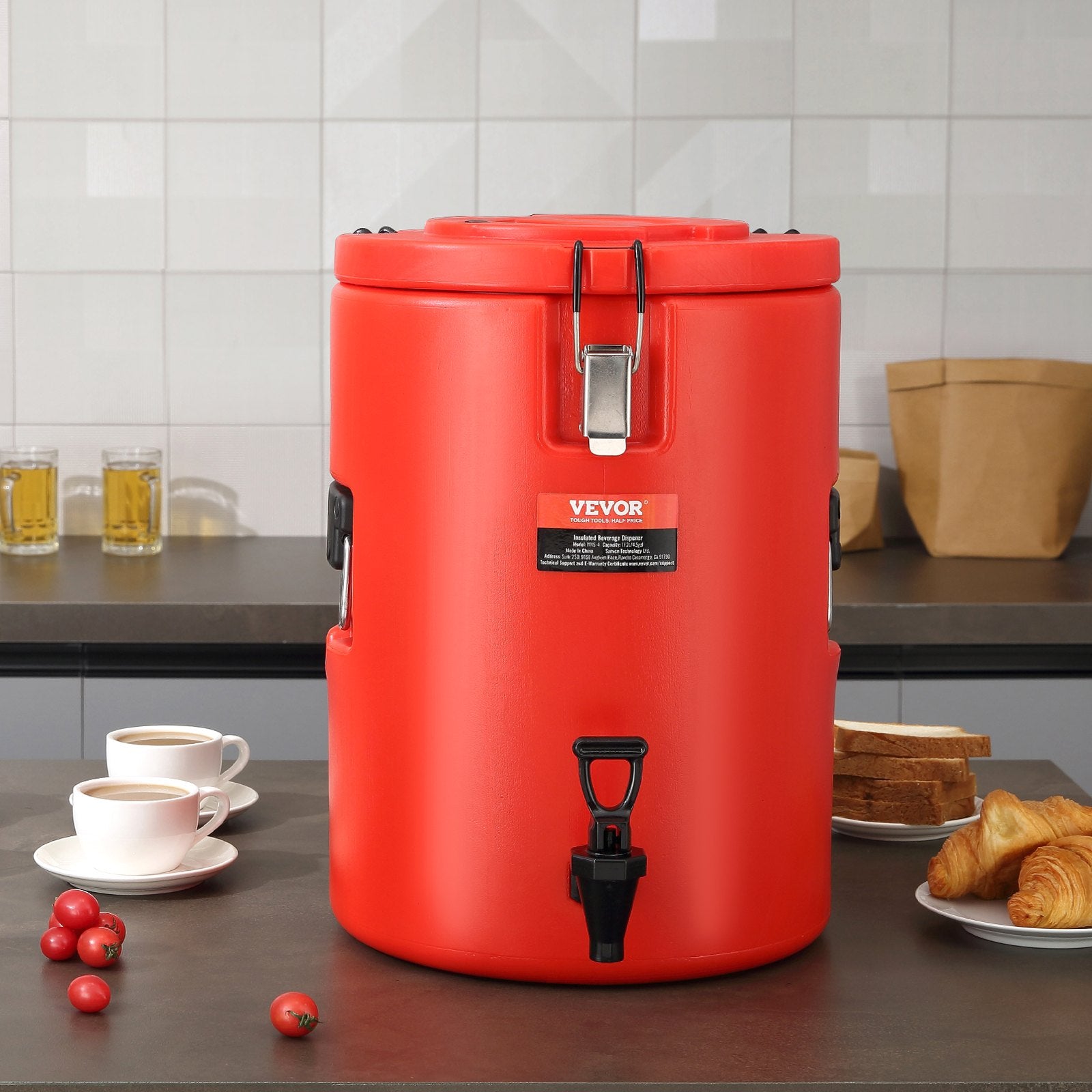 VEVOR Stainless Steel Insulated Beverage Dispenser, 17.2 Liter, Thermal Hot and Cold Drink Server Dispenser with Spigot Handle, Food-grade for Hot Tea Coffee Water Restaurant Drink Shop