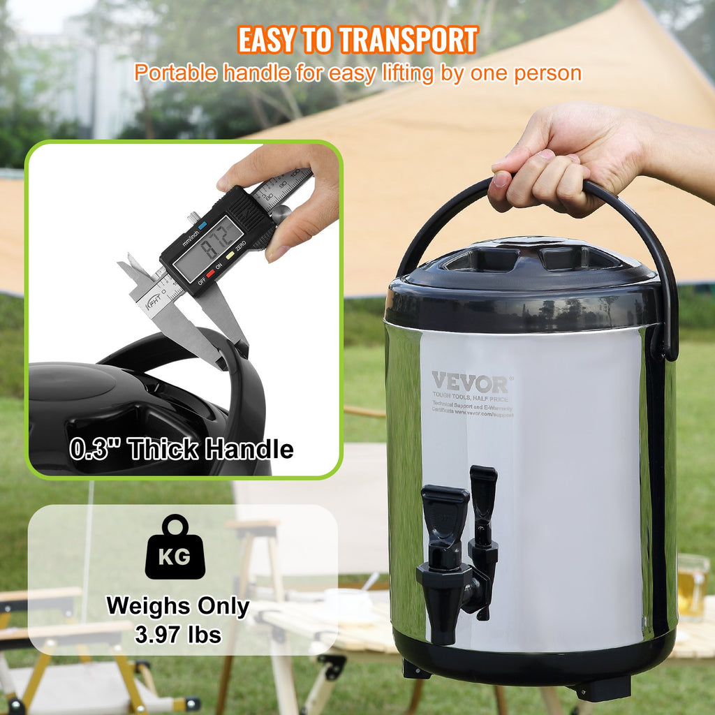 VEVOR Stainless Steel Insulated Beverage Dispenser, 6 Liter, Thermal Hot and Cold Drink Server Dispenser with Spigot Handle, Food-grade for Hot Tea Coffee Water Restaurant Drink Shop