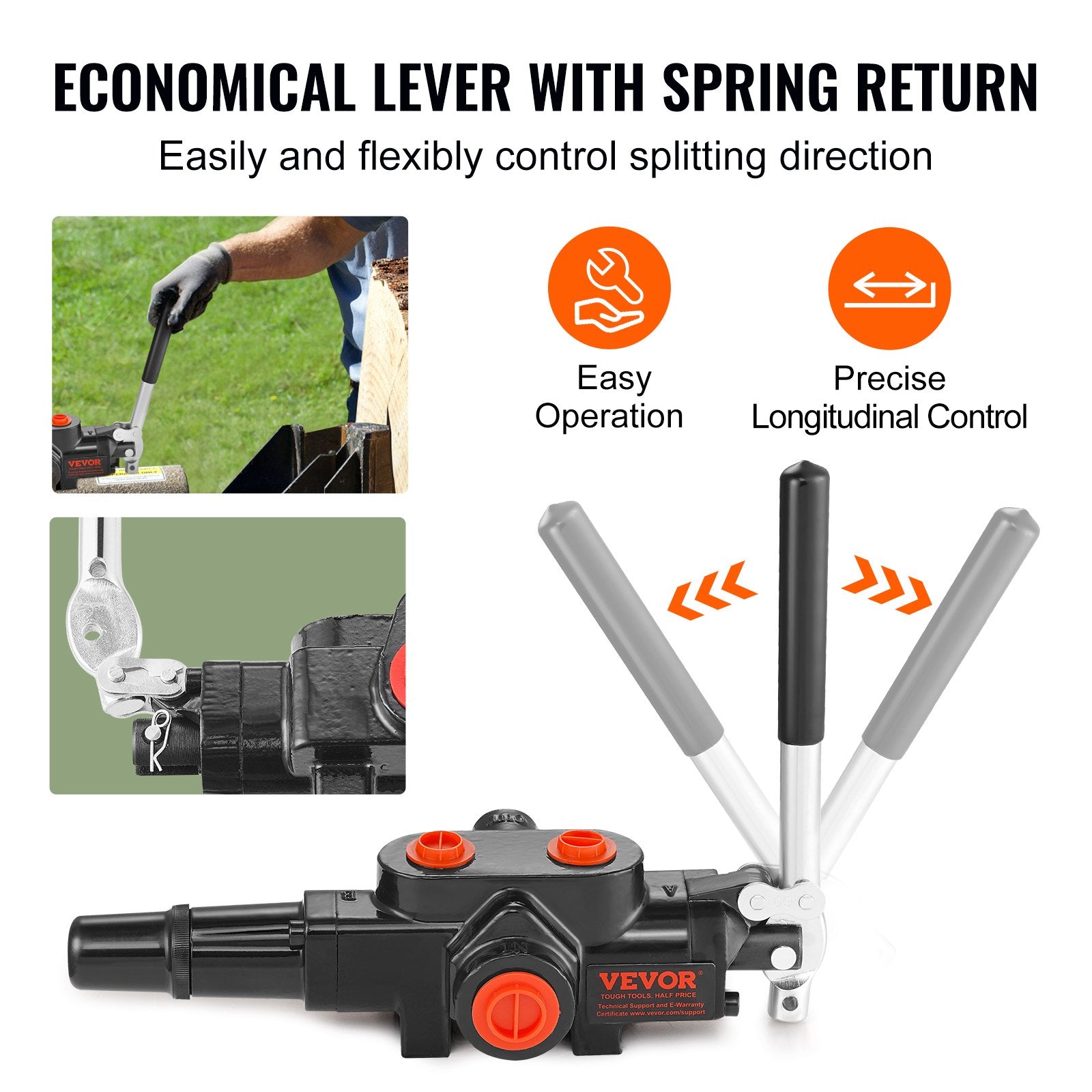 VEVOR Hydraulic Log Splitter Valve 1 Spool, 25 GPM Hydraulic Directional Control Valve, 3626PSI Hydraulic Loader Valve, Hydraulic Joystick Control Valve for Small Tractors, Loaders, Log Splitter