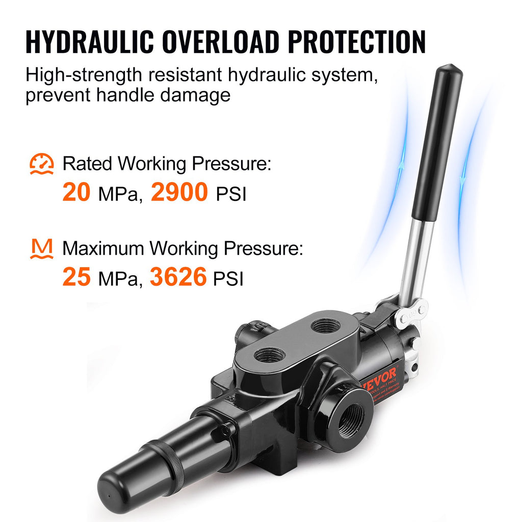VEVOR Hydraulic Log Splitter Valve 1 Spool, 25 GPM Hydraulic Directional Control Valve, 3626PSI Hydraulic Loader Valve, Hydraulic Joystick Control Valve for Small Tractors, Loaders, Log Splitter