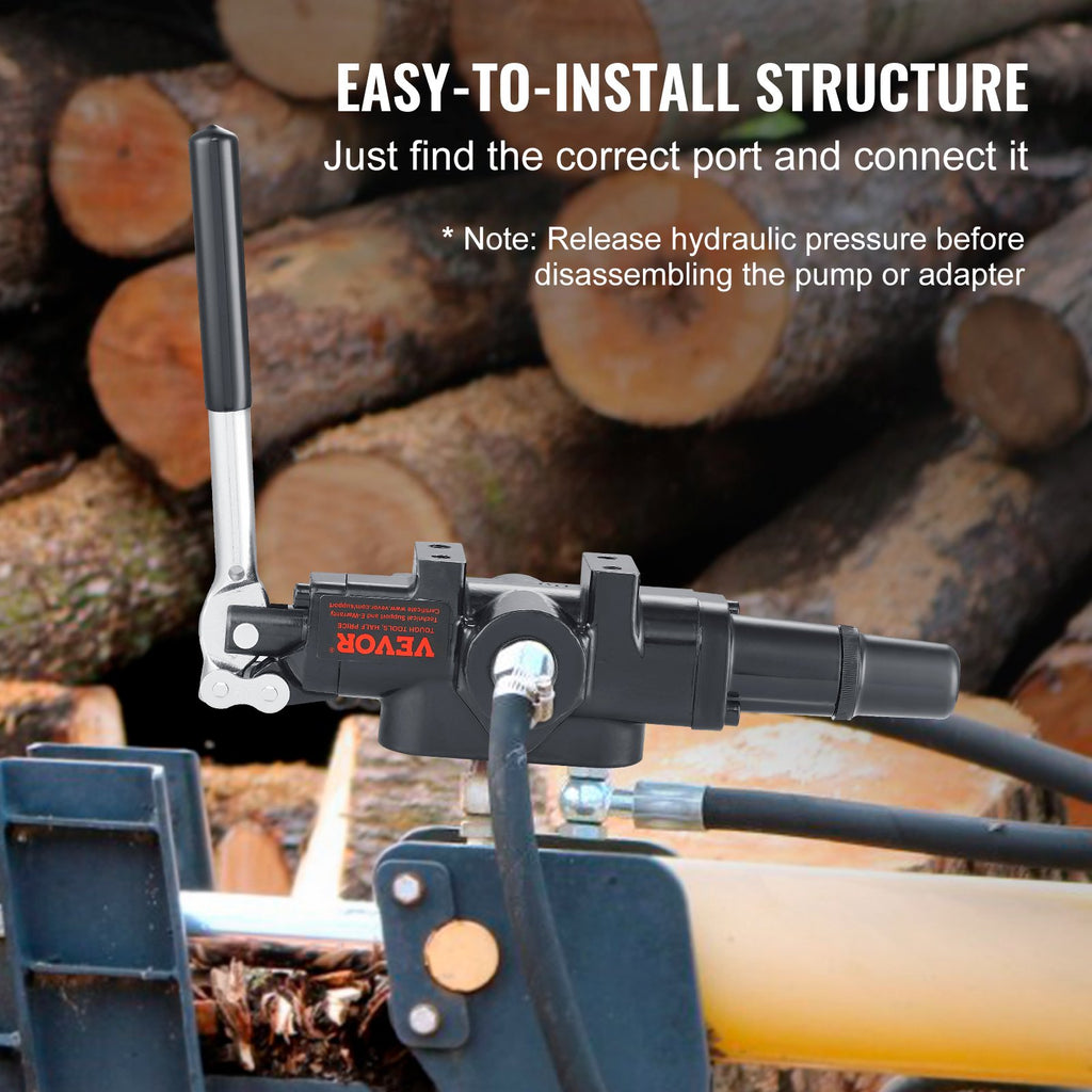 VEVOR Hydraulic Log Splitter Valve 1 Spool, 25 GPM Hydraulic Directional Control Valve, 3626PSI Hydraulic Loader Valve, Hydraulic Joystick Control Valve for Small Tractors, Loaders, Log Splitter