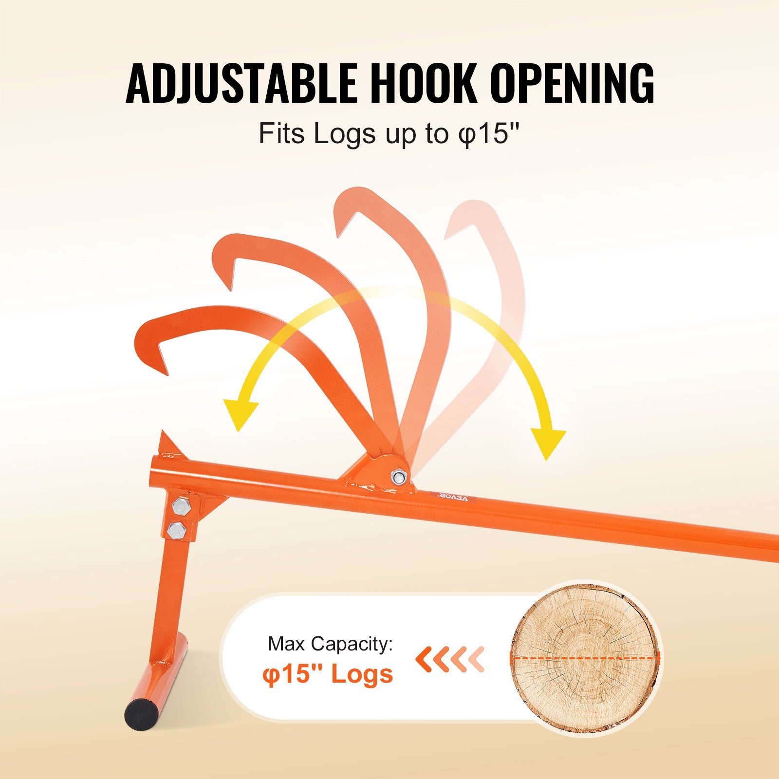 VEVOR Timberjack, 48 in, Heavy Duty Log Lifter with Metal Handle, Log Roller with Adjustable Cant Hook, Logging Tools Log Jack for Logs Ups to 15" Dia, Timber Jack for Rolling Cutting Lifting Logs