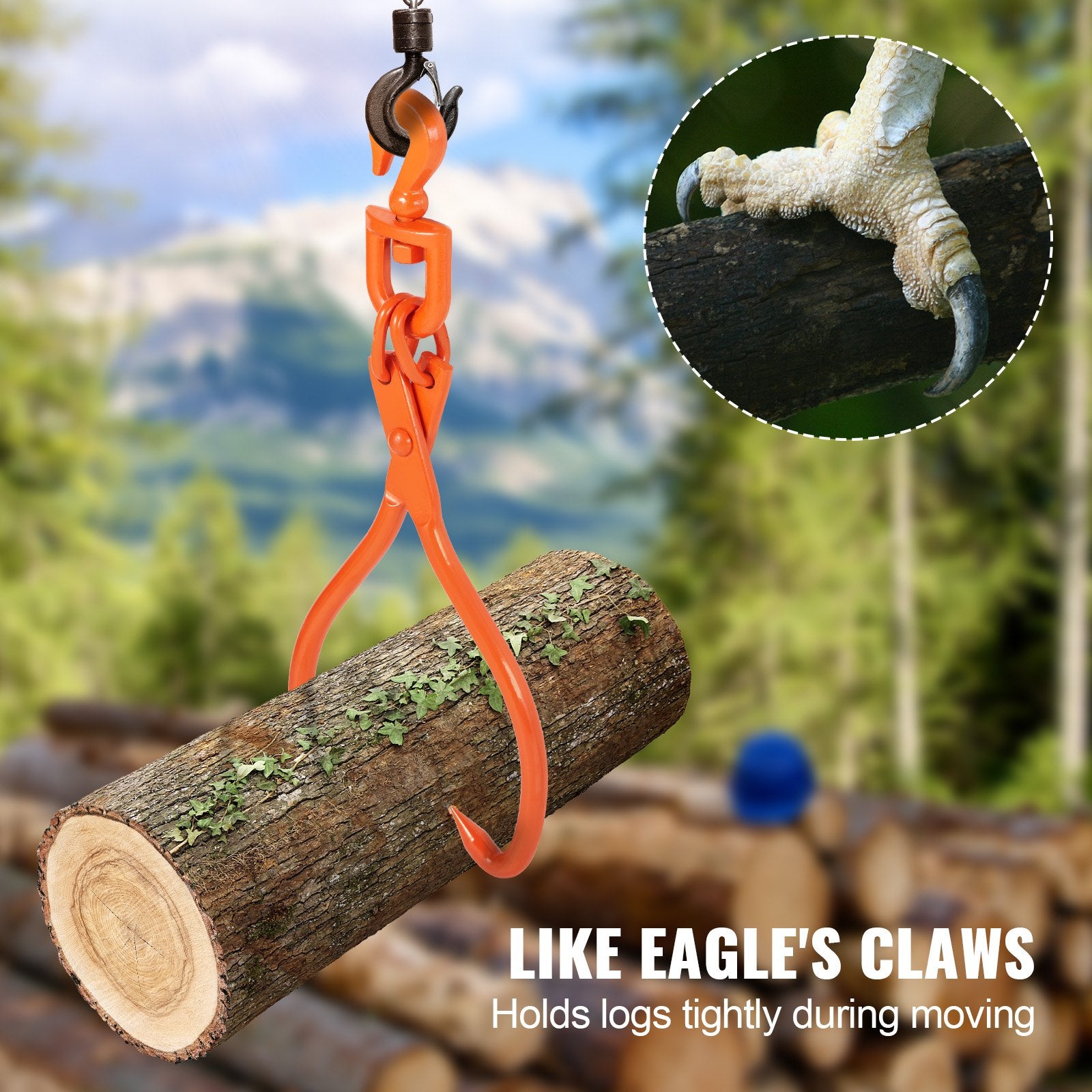 VEVOR Log Skidding Tongs, 45.7cm 2 Claw Log Lifting Tongs, Heavy Duty Rotating Steel Lumber Skidding Tongs, 350 kg Loading Capacity, Log Lifting, Handling, Dragging & Carrying Tool