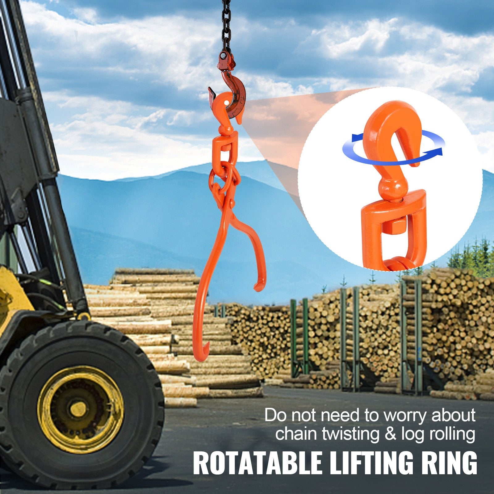 VEVOR Log Skidding Tongs, 45.7cm 2 Claw Log Lifting Tongs, Heavy Duty Rotating Steel Lumber Skidding Tongs, 350 kg Loading Capacity, Log Lifting, Handling, Dragging & Carrying Tool