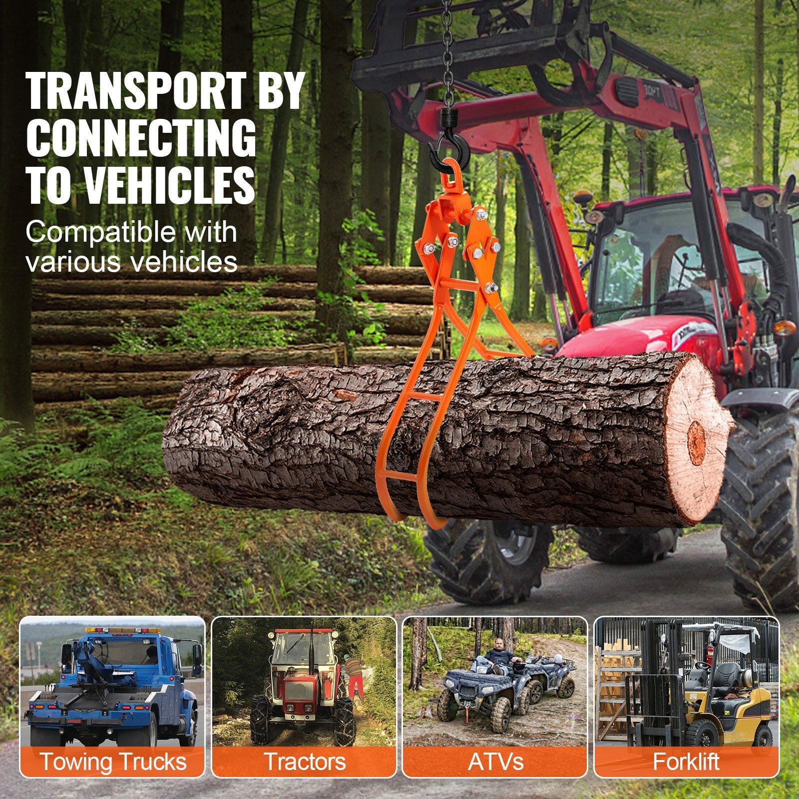 VEVOR Timber Claw Hook, 28 inch 4 Claw Log Grapple for Logging Tongs, Swivel Steel Log Lifting Tongs, Eagle Claws Design with 2205 lbs/1000 kg Loading Capacity for Tractors, ATVs, Trucks, Forklifts