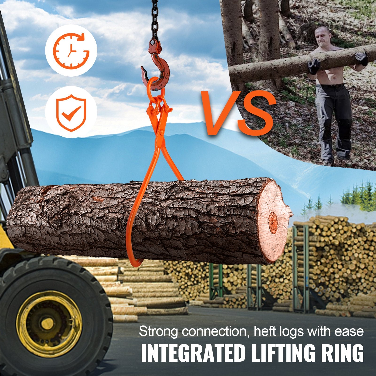 VEVOR Log Skidding Tongs, 81.3cm 2 Claw Log Lifting Tongs, Heavy Duty Steel Lumber Skidding Tongs, 700 kg Loading Capacity, Log Lifting, Handling, Dragging & Carrying Tool
