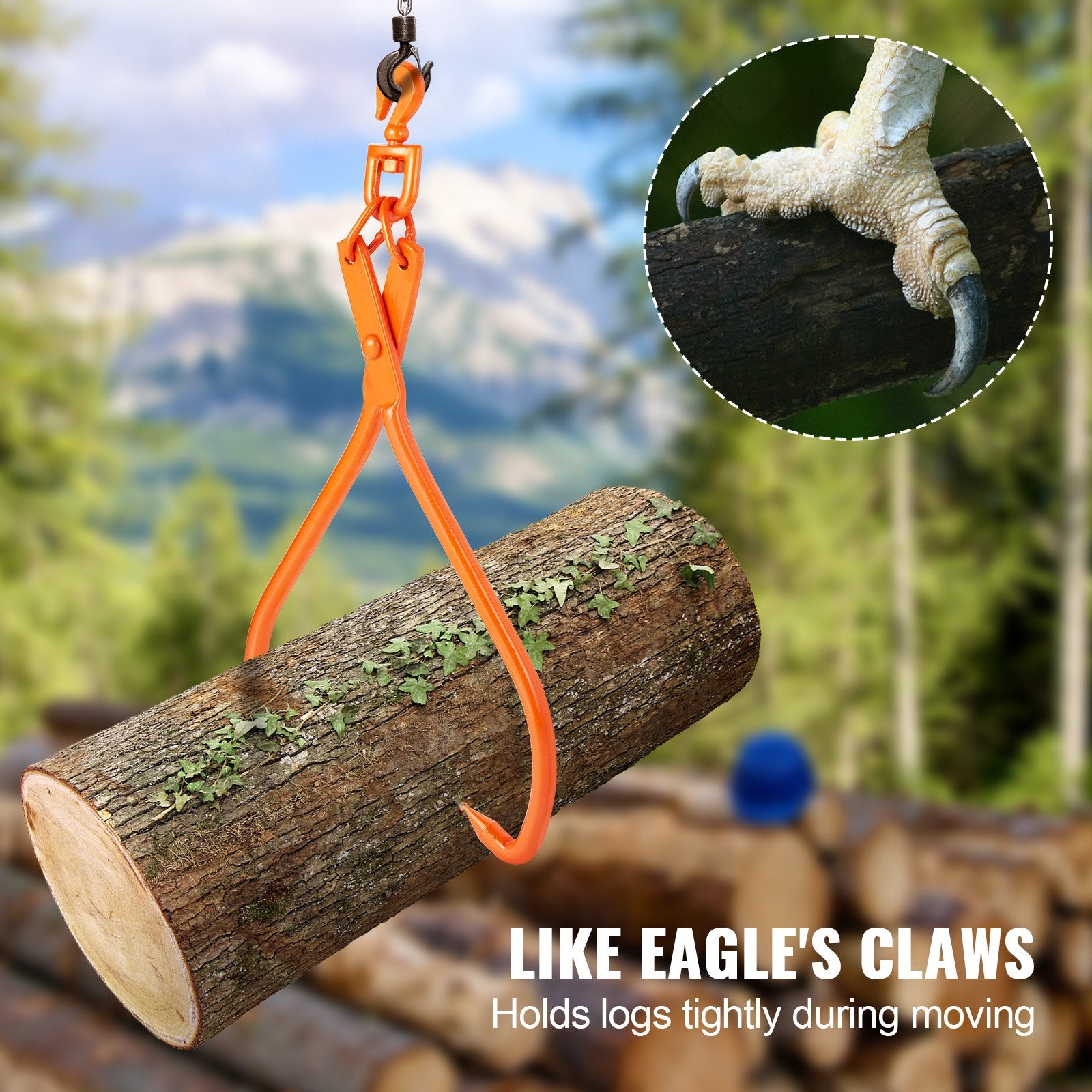 VEVOR Log Skidding Tongs, 81.3cm 2 Claw Log Lifting Tongs, Heavy Duty Rotating Steel Lumber Skidding Tongs, 700 kg Loading Capacity, Log Lifting, Handling, Dragging & Carrying Tool