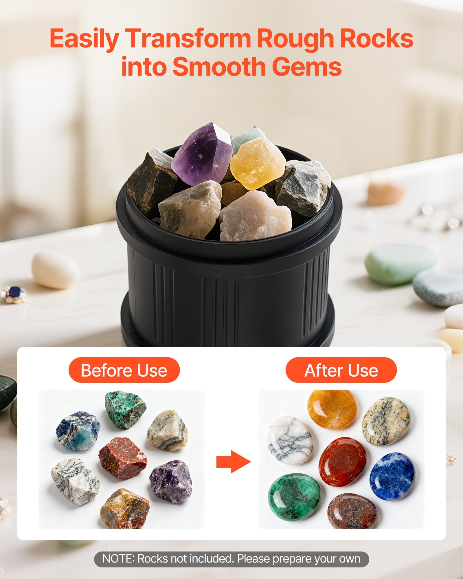 VEVOR Rock Tumbler Kit, 4lbs Rock Polishing Kit, 4 Speed Settings 9-Day Polishing Timer Stone Polishing Kit, Belt-Free Rock Polisher with Adapter & Overload Protection, Rock Polisher for Adults Kids