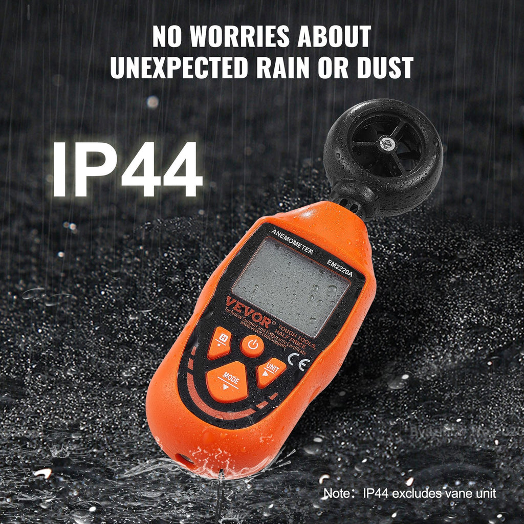 VEVOR Handheld Anemometer, -10℃ to 45℃, Digital Wind Speed Meter Gauge with LED Backlight Screen, Measures Wind Velocity Wind Temperature Air Flow Wind Chill, for Sailing Surfing Drone Flying HVAC