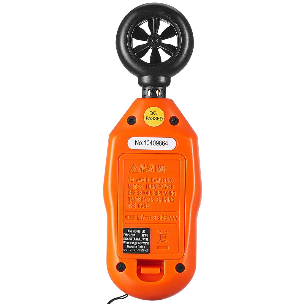 VEVOR Handheld Anemometer, -10℃ to 45℃, Digital Wind Speed Meter Gauge with LED Backlight Screen, Measures Wind Velocity Wind Temperature Air Flow Wind Chill, for Sailing Surfing Drone Flying HVAC