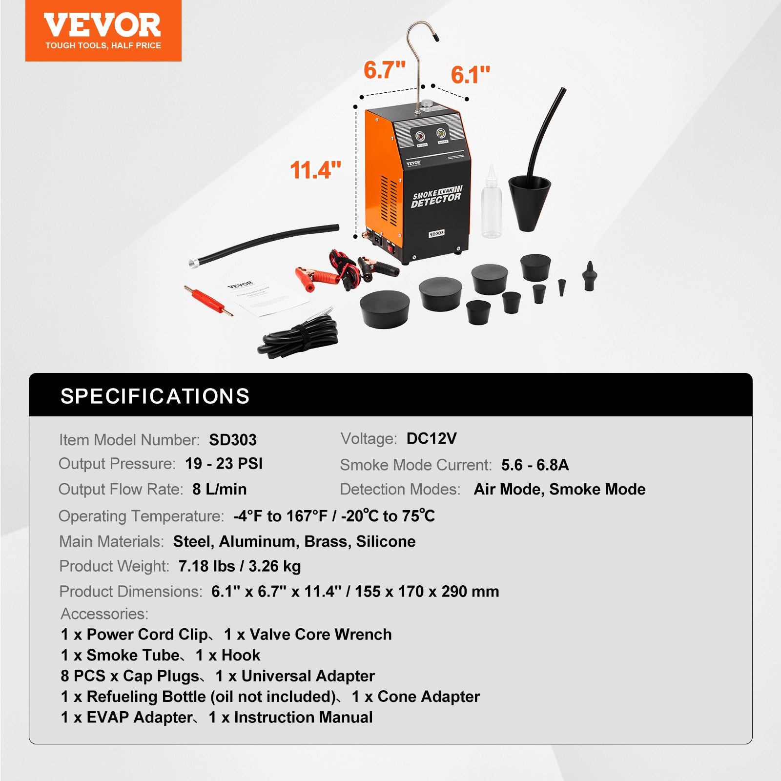 VEVOR Automotive Smoke Machine Leak Detector, EVAP Smoke Machine Leak Tester with Built-in Air Pump, Dual-Mode Vacuum Pipeline Fuel Diagnostic Detector for DC12V Cars, Motorcycles, Trucks, Boats, ATVs