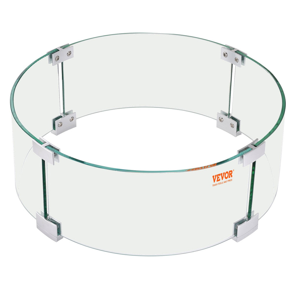 VEVOR Fire Pit Wind Guard, 26 x 26 x 6 Inch Glass Flame Guard, Round Glass Shield, 1/4-Inch Thick Fire Table, Clear Tempered Glass Flame Guard, Steady Feet Tree Pit Guard for Propane, Gas, Outdoor