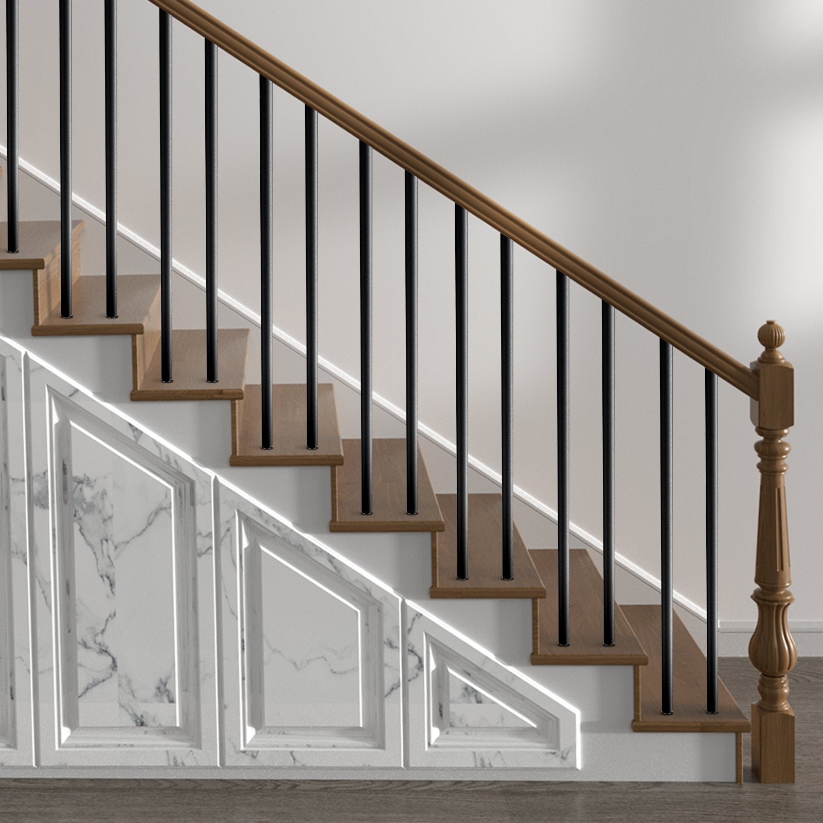 VEVOR Staircase Balusters 51 Pack, 813 mm Aluminum Stair Balusters, 19 mm Water-Proof Round Metal Spindle Railing, Hollow Deck Railing with Rail Caps & Screws for Stairs, Porch, Patio, Matte Black