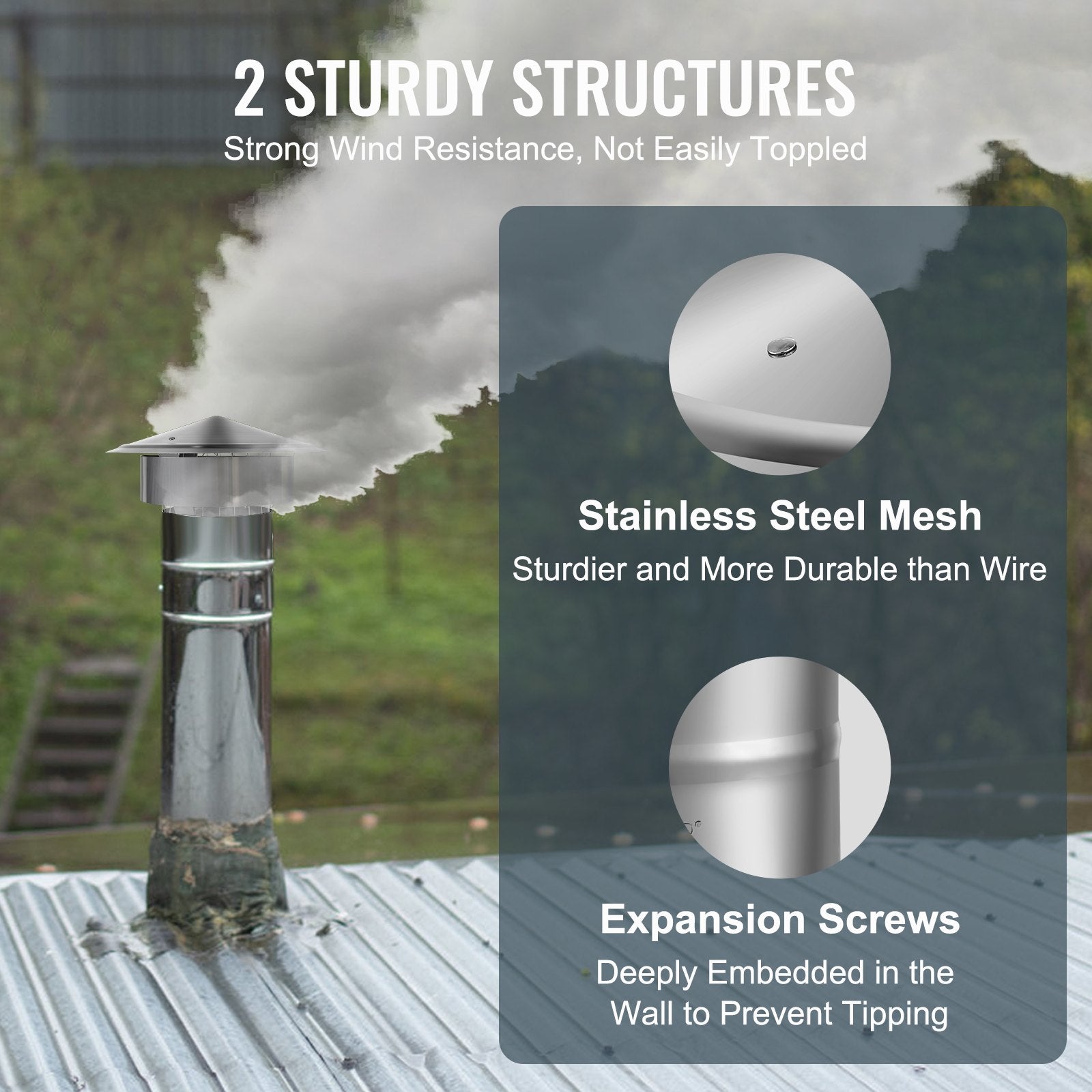 VEVOR Chimney Cap 6-inch 304 Stainless Steel Round Roof Rain Cap Cover Silver