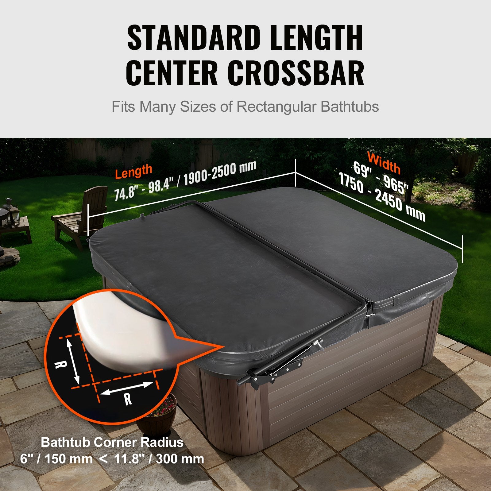 VEVOR Hot Tub Cover Lift, Spa Cover Lift, Hydraulic, Width 175.26cm - 254.11cm Adjustable, Installed on Both Sides at the Top, Suitable for Various Sizes of Rectangular Bathtubs, Hot Tubs, Spa