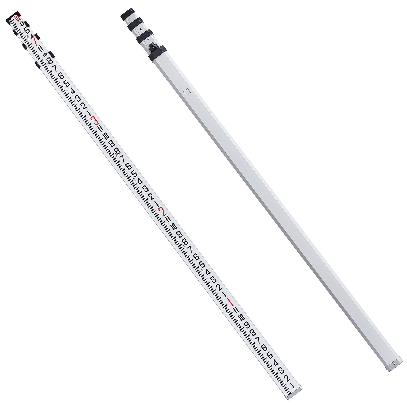 VEVOR Aluminum Grade Rod, 14-Feet/8ths 4 Sections Telescopic Measuring Rod, Double-Sided Scale 1/8in Leveling Rod Stick, Aluminum Alloy Survey Rod w/ Bubble Level &Carrying Bag for Houses,Walls,Floors