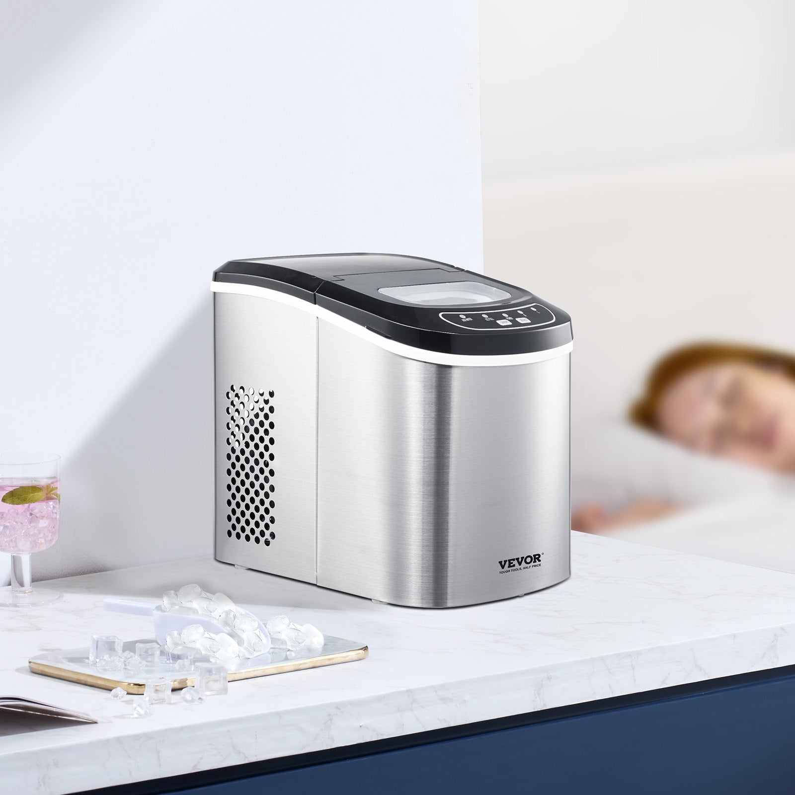 VEVOR Portable Countertop Ice Maker 33Lbs/24H Self-Cleaning with Scoop Basket