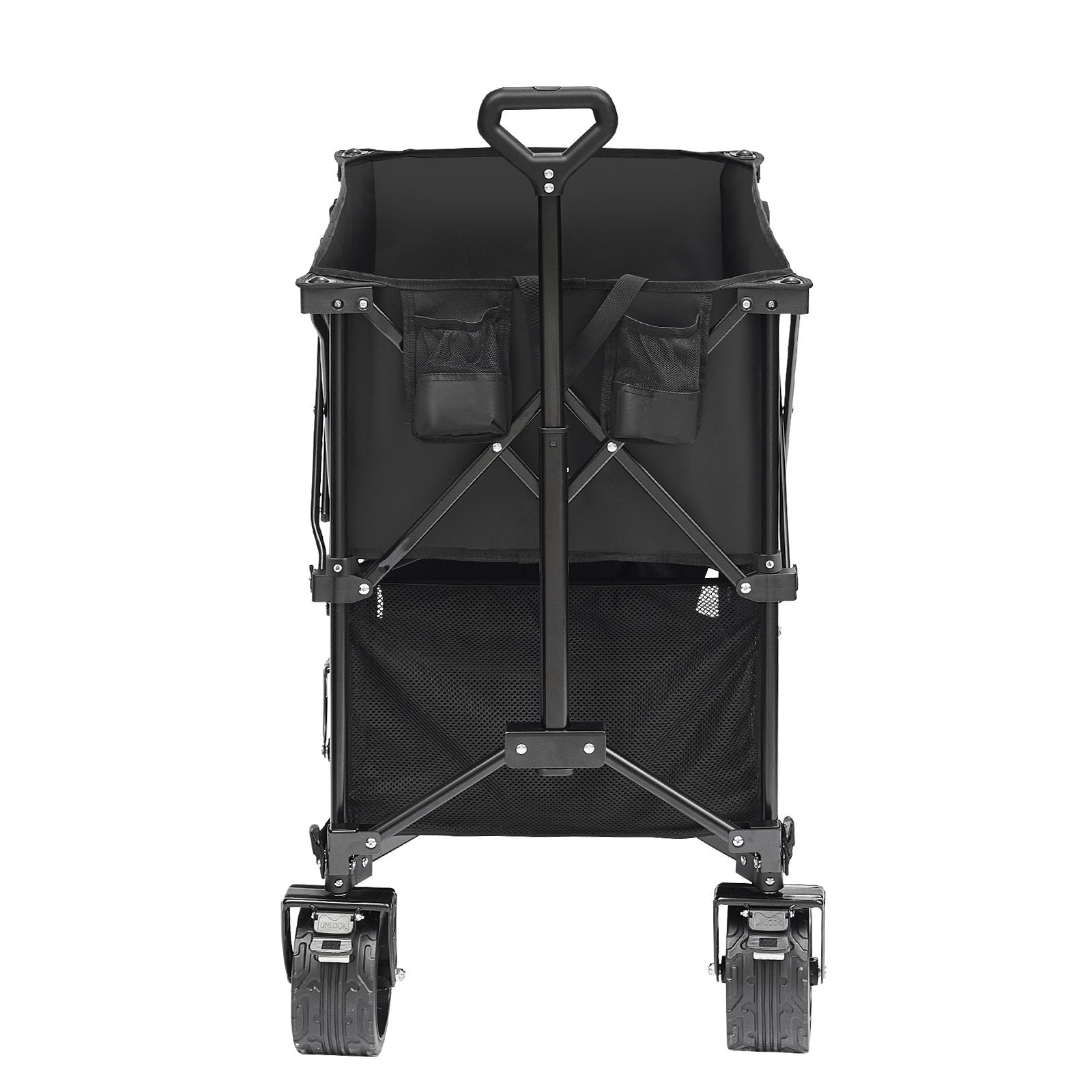 VEVOR Foldable Double Decker Wagon, 400L Collapsible Wagon Cart with All-Terrain Wheels, Heavy Duty Folding Wagon Cart 350-450 lb Weight Capacity for Camping, Shopping, Garden, 52" Extra Long Extender