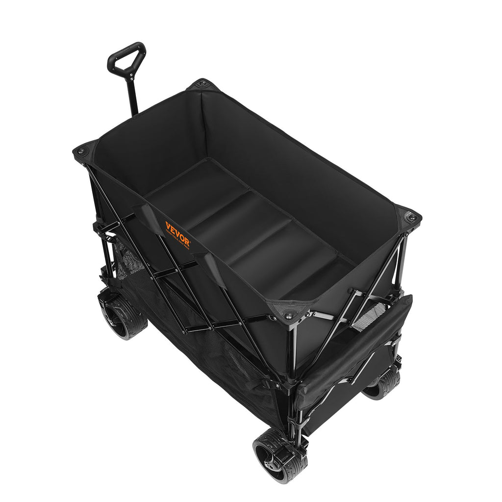 VEVOR Foldable Double Decker Wagon, 400L Collapsible Wagon Cart with All-Terrain Wheels, Heavy Duty Folding Wagon Cart 350-450 lb Weight Capacity for Camping, Shopping, Garden, 52" Extra Long Extender