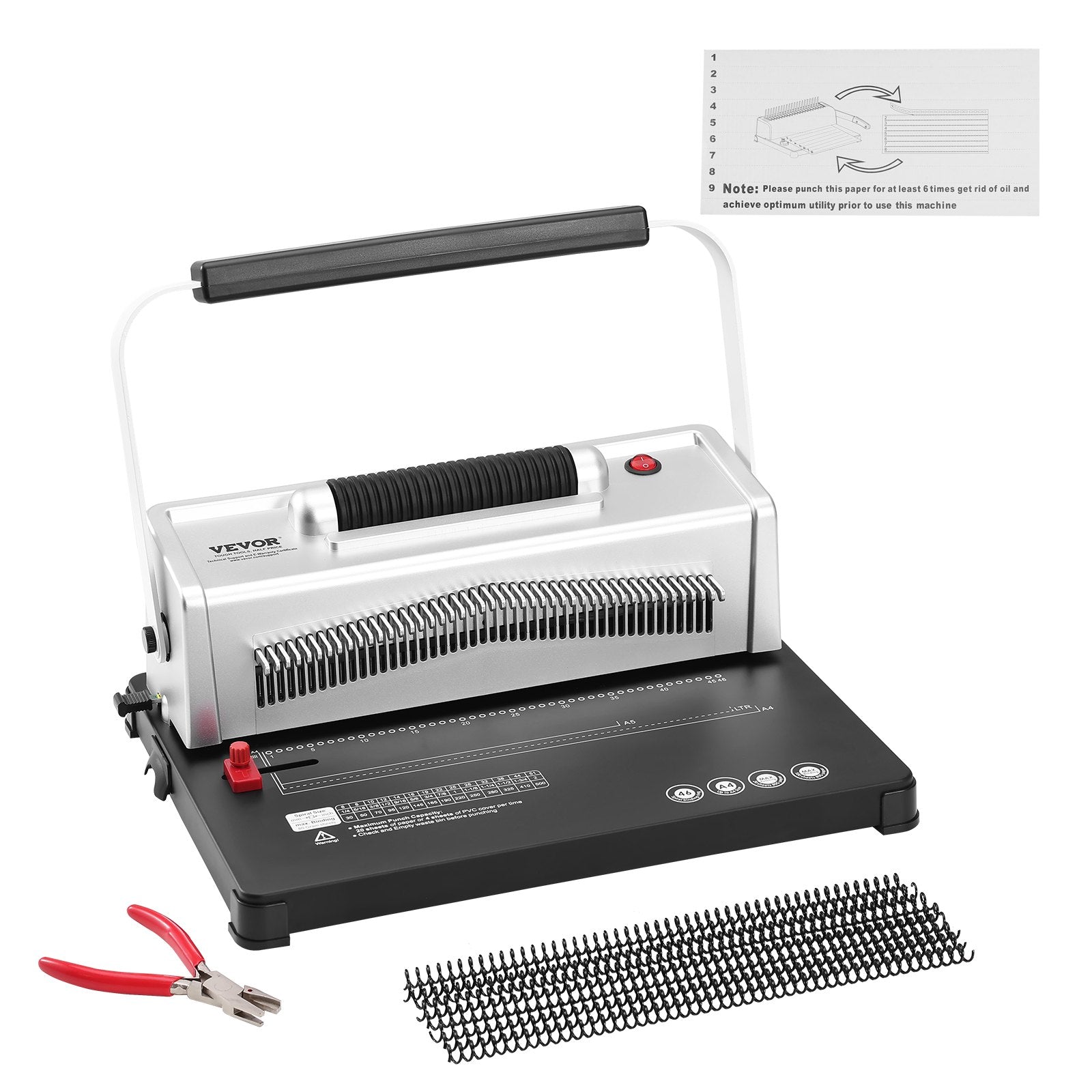 VEVOR Coil Spiral Binding Machine, Manual Book Maker with Electric Binding, 46-Holes Binding 500 Sheets Punch Binder, with 100pcs 5/16'' Coil Binding Spines, for Letter Size, A4, A5