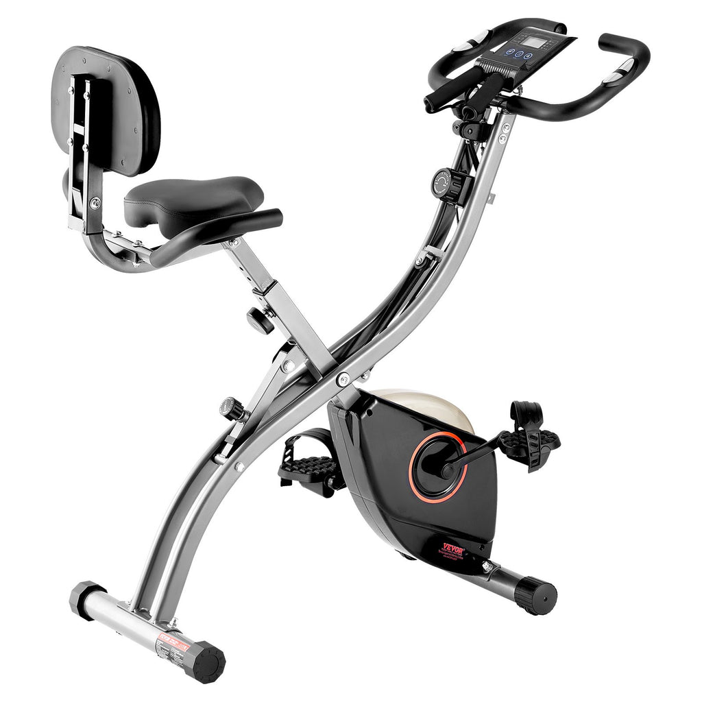 VEVOR Folding Exercise Bike, Foldable Fitness Stationary Bike, Adjustable Magnetic Resistance Stationary Bike, Upright Indoor Cycling Bike for Home Gym Workout, Comfortable Seat Cushion, LCD Monitor