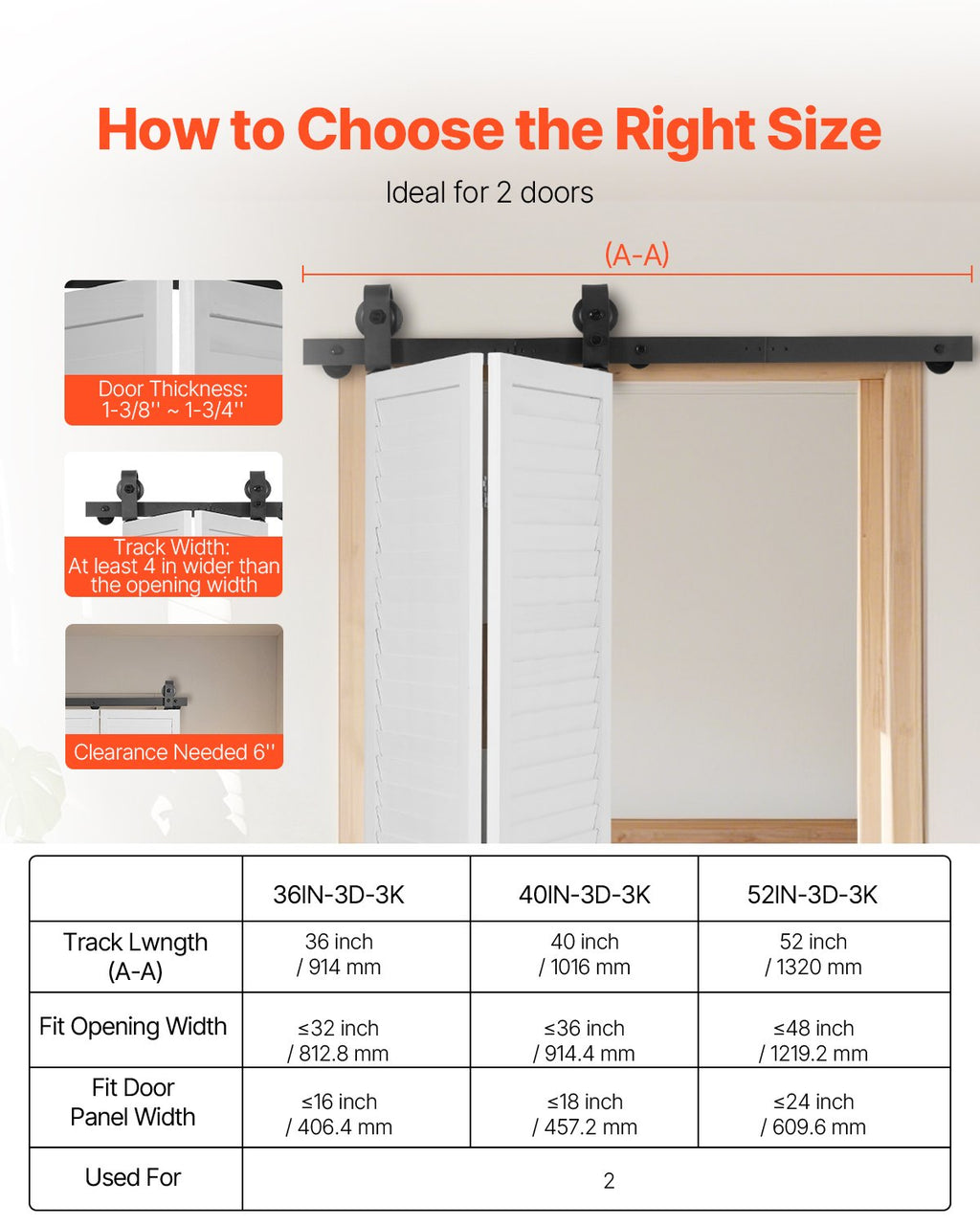 VEVOR Bi-Folding Sliding Barn Door Hardware Track Kit 40" for Two 18" Doors
