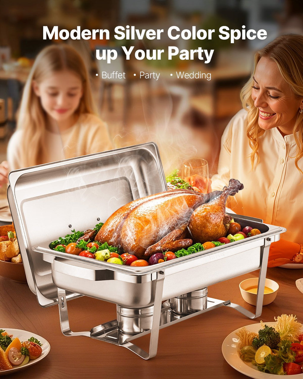 VEVOR 8 Qt 2 Pack Rectangle Chafing Dish Buffet Set Fullsize Pan Stainless Steel