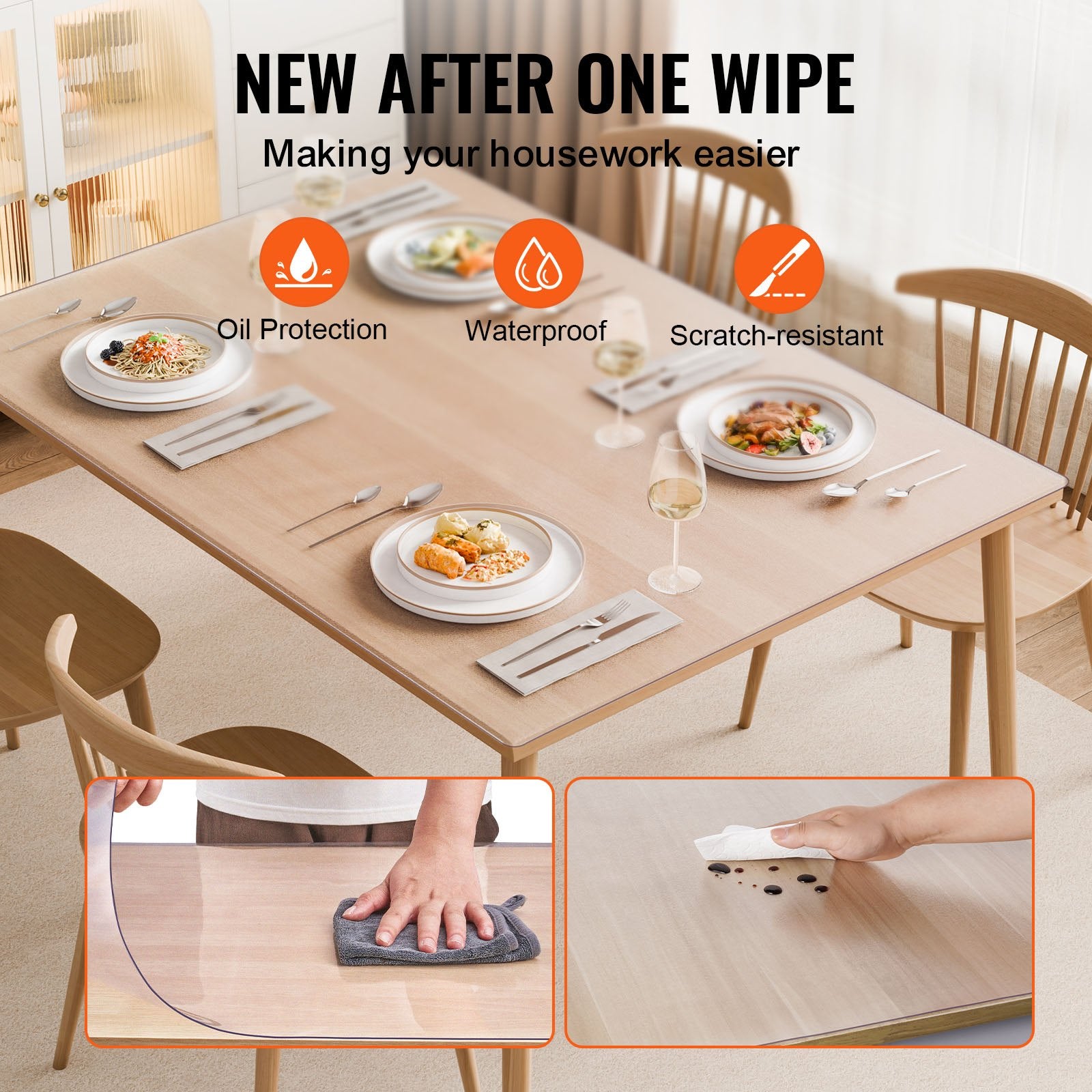 VEVOR Plastic Table Cover, 42 x 60 Inch 1.5 mm Thick Frosted Table Protector, Rectangle PVC Desk Mat, Waterproof & Easy Cleaning Desk Pad Tablecloth, for Office Dresser Dining Room Table Night Stand