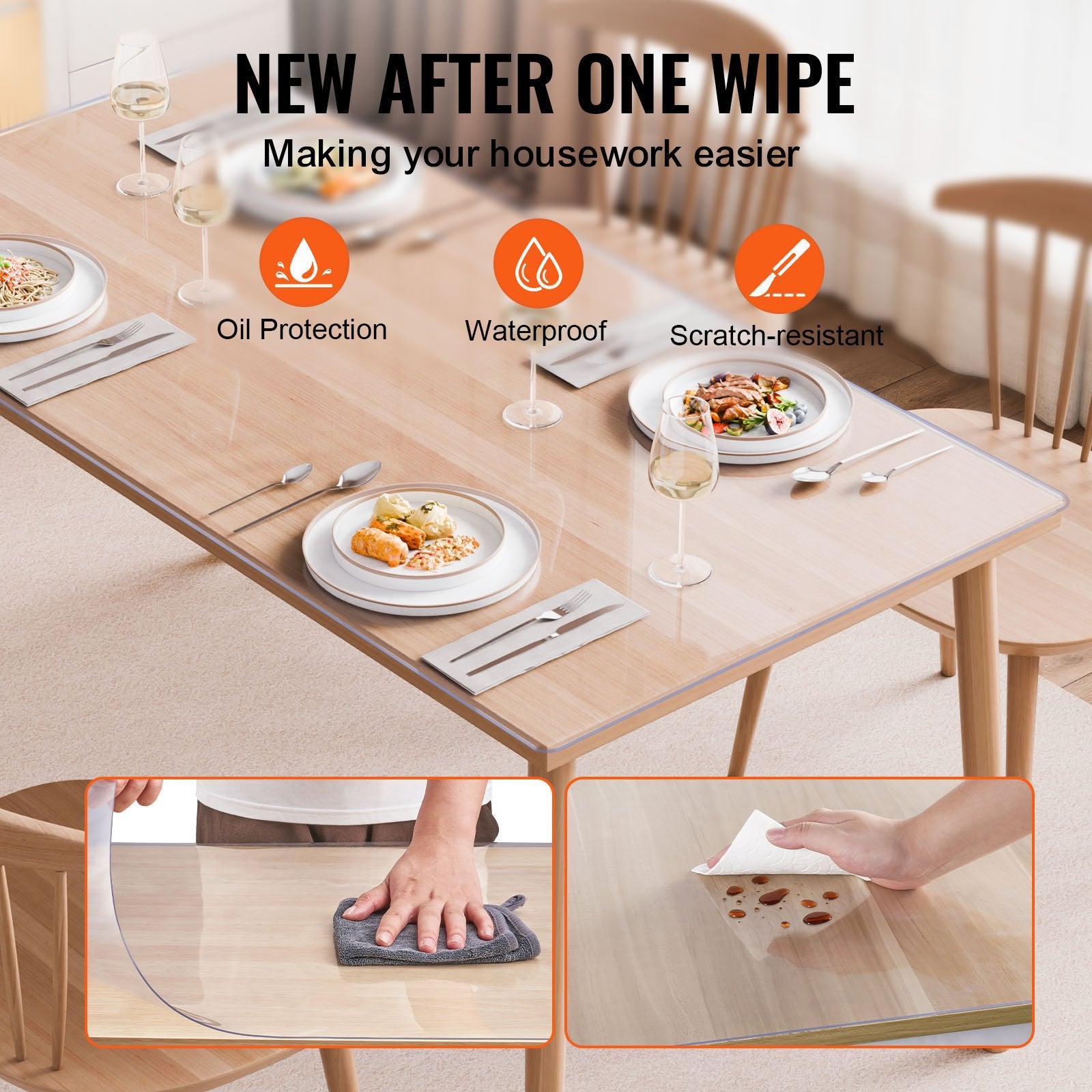 VEVOR Plastic Table Cover, 42 x 60 Inch 2.0 mm Thick Clear Table Protector, Rectangle PVC Desk Mat, Waterproof & Easy Cleaning Desk Pad Tablecloth, for Office Dresser Dining Room Table Night Stand