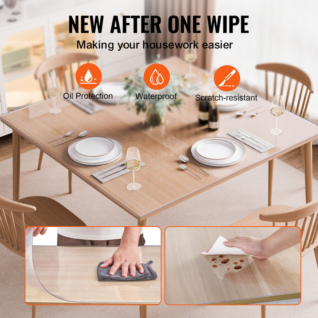 VEVOR Plastic Table Cover, 54 x 54 Inch 2.0 mm Thick Clear Table Protector, Square PVC Desk Mat, Waterproof & Easy Cleaning Desk Pad Tablecloth, for Office Dresser Dining Room Table Night Stand