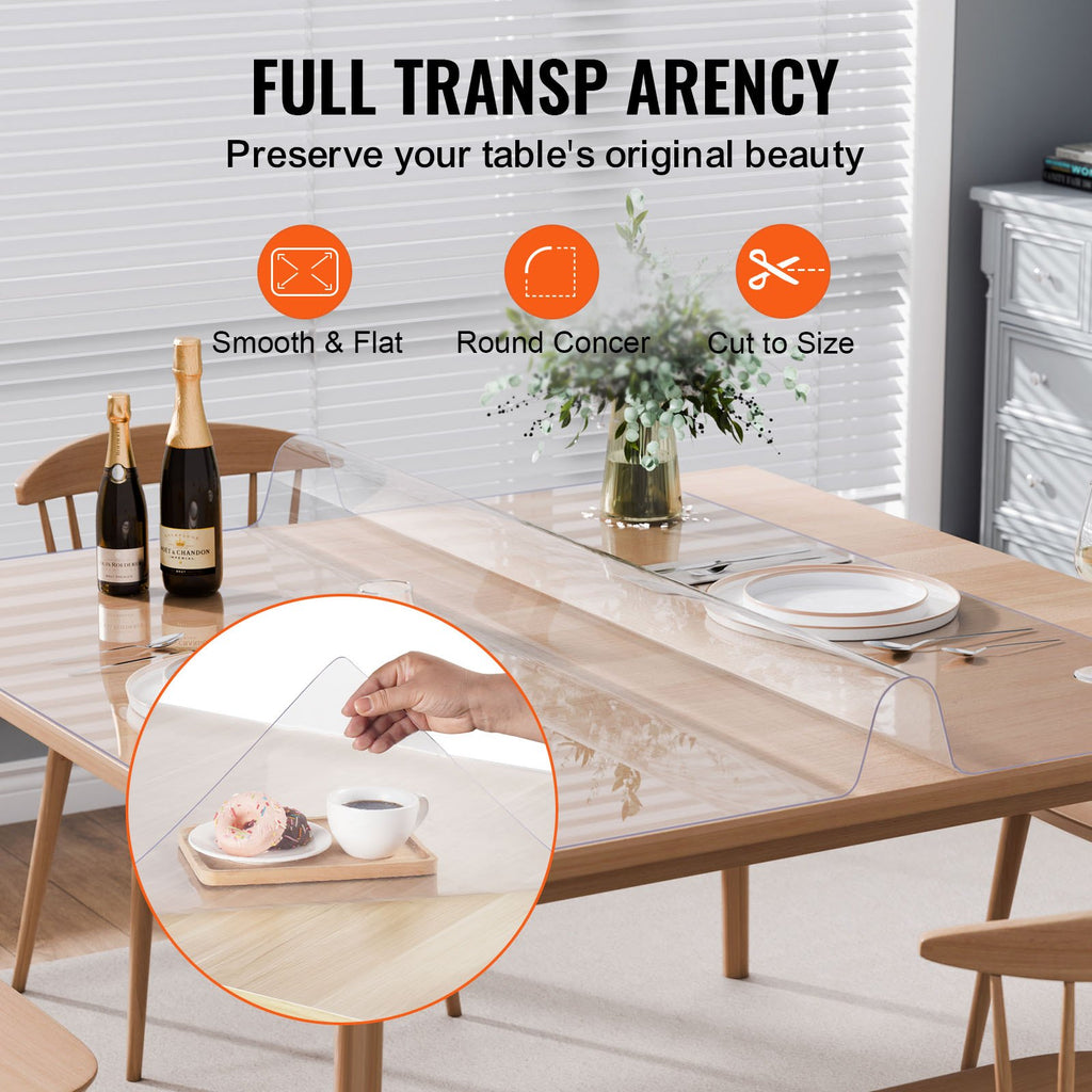 VEVOR Plastic Table Cover, 54 x 54 Inch 2.0 mm Thick Clear Table Protector, Square PVC Desk Mat, Waterproof & Easy Cleaning Desk Pad Tablecloth, for Office Dresser Dining Room Table Night Stand