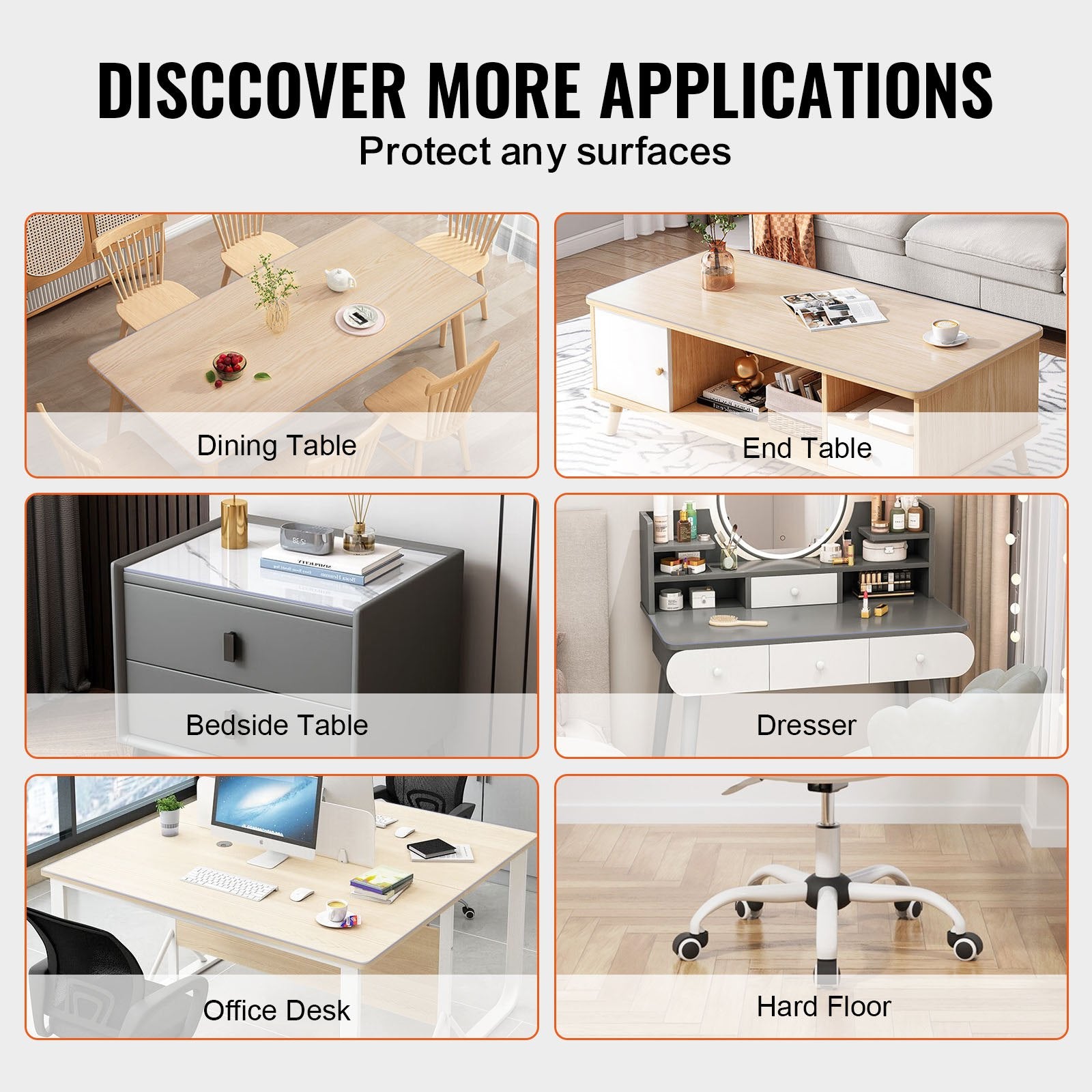 VEVOR Plastic Table Cover, 54 x 54 Inch 2.0 mm Thick Clear Table Protector, Square PVC Desk Mat, Waterproof & Easy Cleaning Desk Pad Tablecloth, for Office Dresser Dining Room Table Night Stand