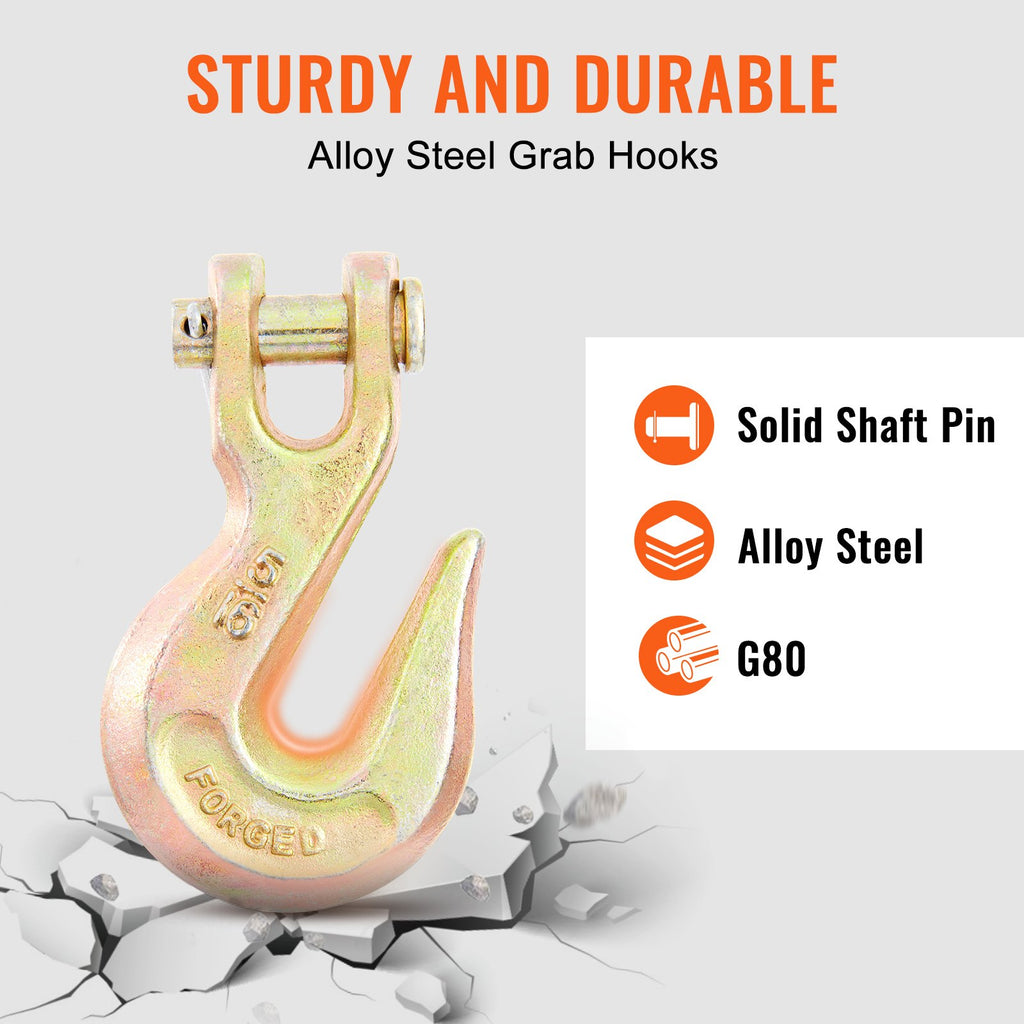 VEVOR Transport Binder Chain, 2222 kg Working Load Limit, G80 Tow Chain Tie Down with Grab Hooks, DOT Certified, Galvanized Coating Manganese Steel for Dock Factory Construction Site