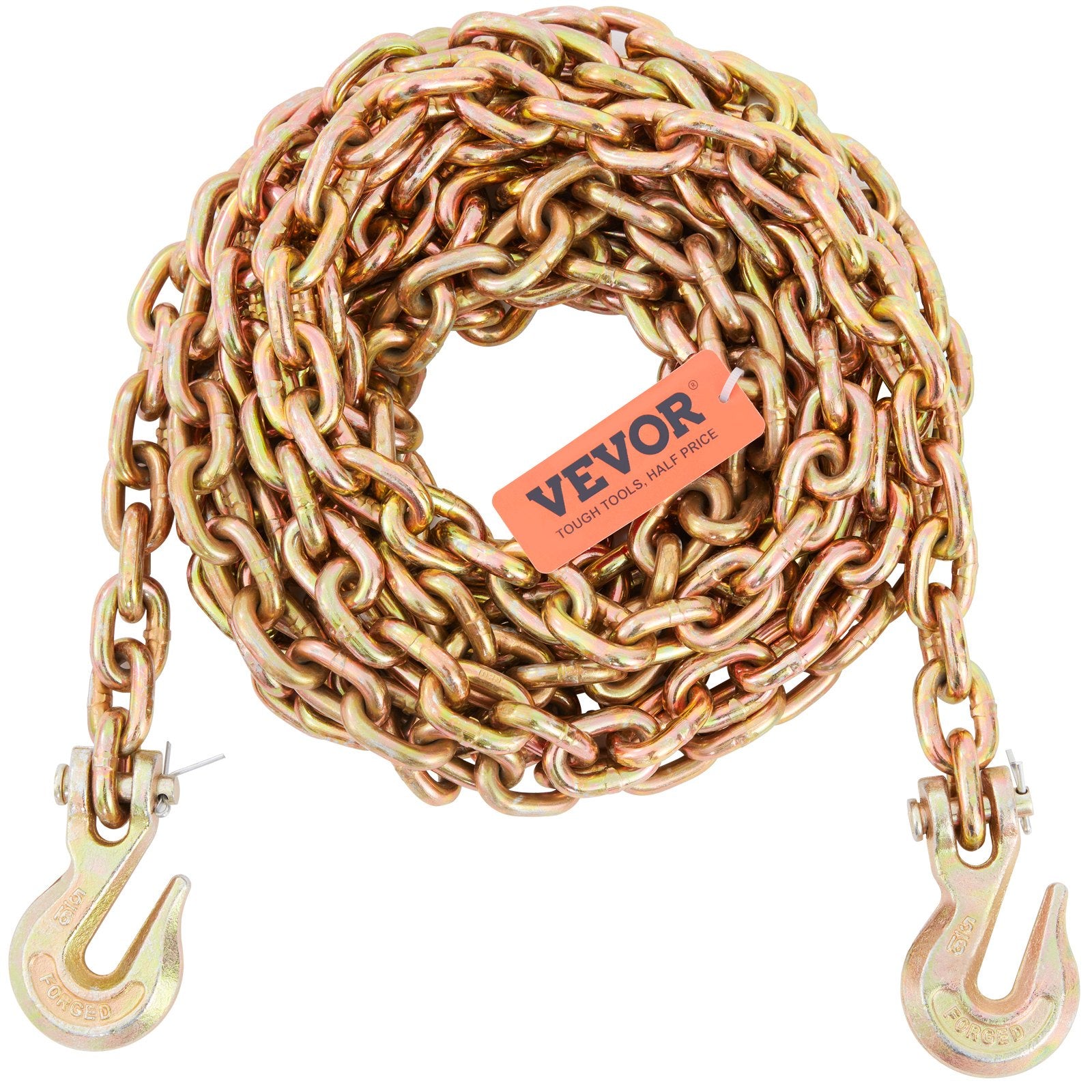 VEVOR Transport Binder Chain, 2222 kg Working Load Limit, G80 Tow Chain Tie Down with Grab Hooks, DOT Certified, Galvanized Coating Manganese Steel for Dock Factory Construction Site