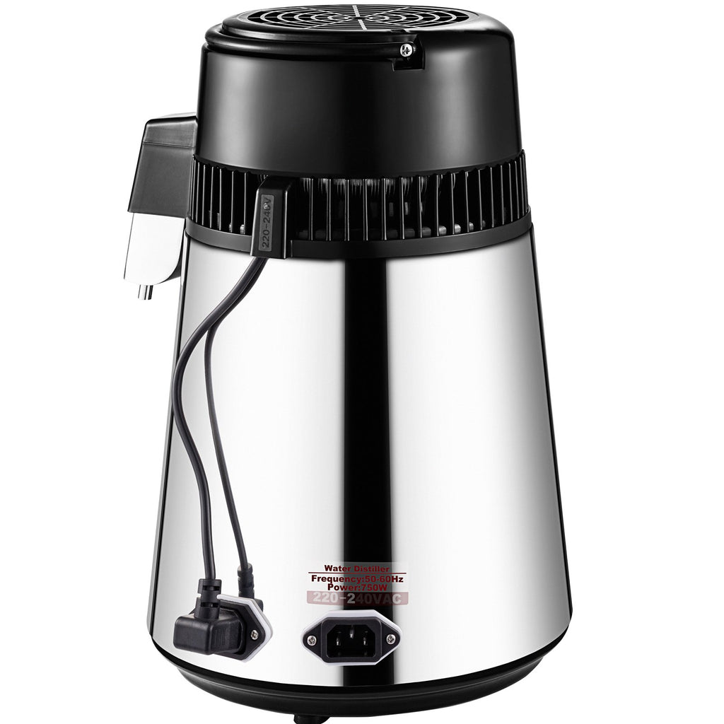 VEVOR 1.1 Gal Water Distiller, 0.3 Gal/H, 750W Distilled Water Maker Machine 0-99H Timing Set Temp Display, 304 Stainless Steel Countertop Distiller Glass Carafe Cleaning Powder 3 Carbon Packs, Silver