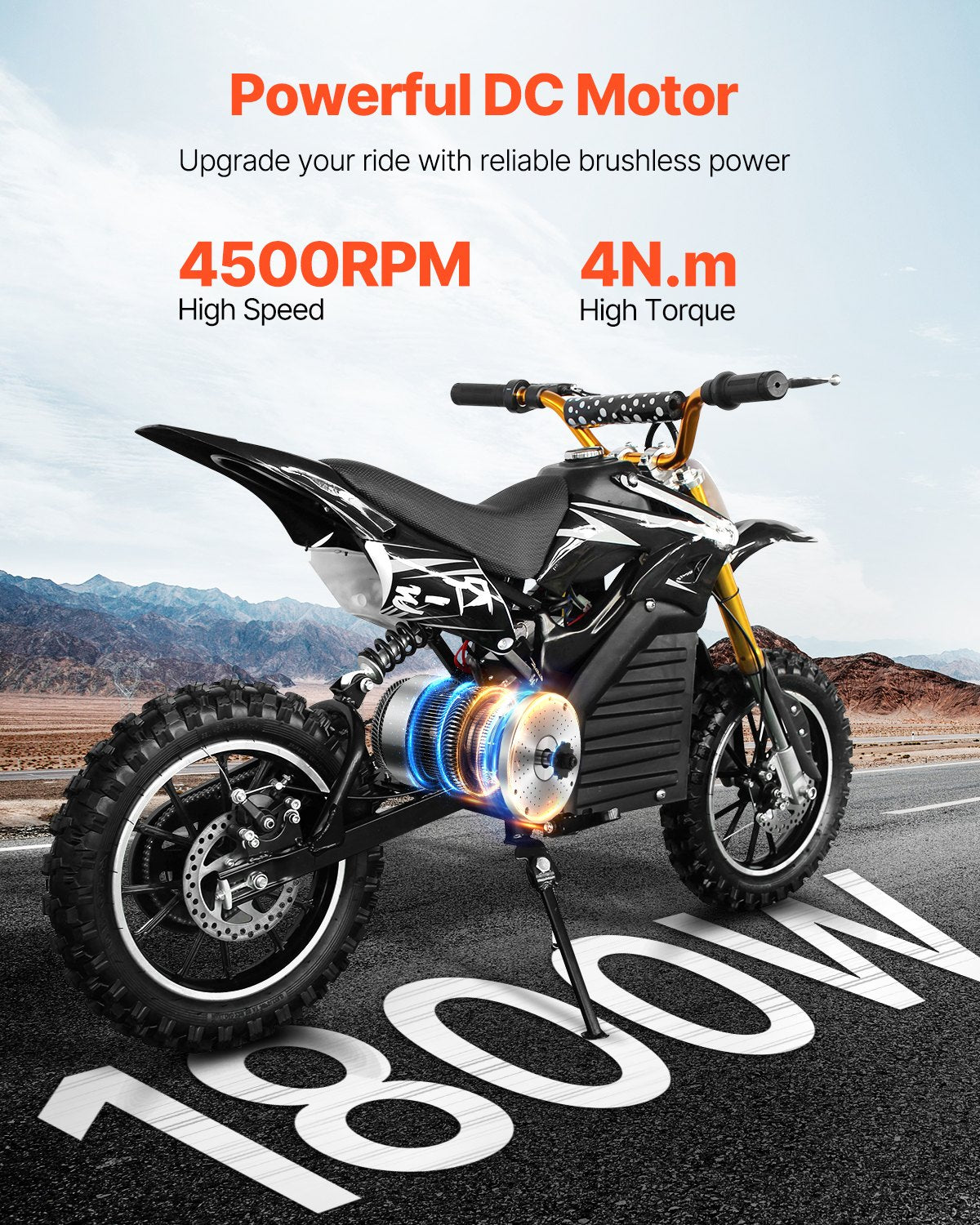 VEVOR 1800W Electric Brushless DC Motor Kit - 48V 4500rpm Motor with Upgraded Speed Controller, Throttle Grip Kit for Go Karts E-Bike Motorcycle Scooter
