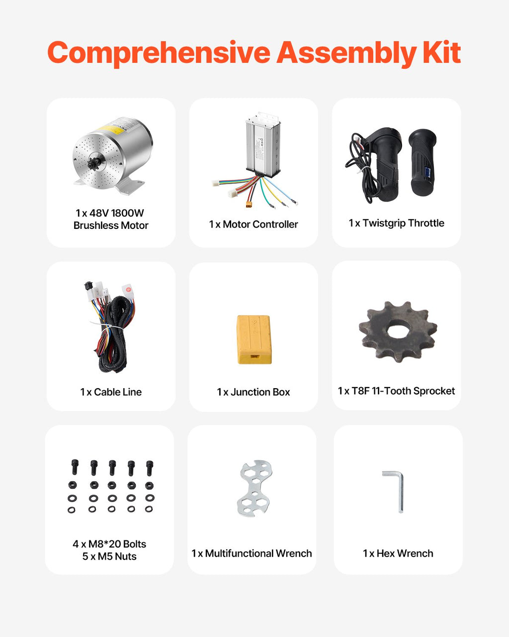 VEVOR 1800W Electric Brushless DC Motor Kit - 48V 4500rpm Motor with Upgraded Speed Controller, Throttle Grip Kit for Go Karts E-Bike Motorcycle Scooter