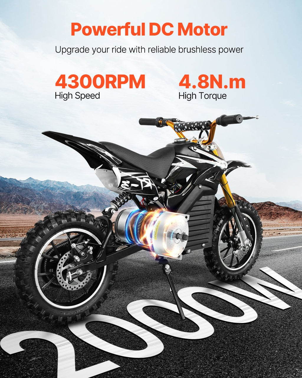 VEVOR 2000W Electric Brushless DC Motor Kit - 48V 4300rpm Motor with Upgraded Speed Controller and Throttle Grip Kit for Go Karts E-Bike Motorcycle Scooter DIY