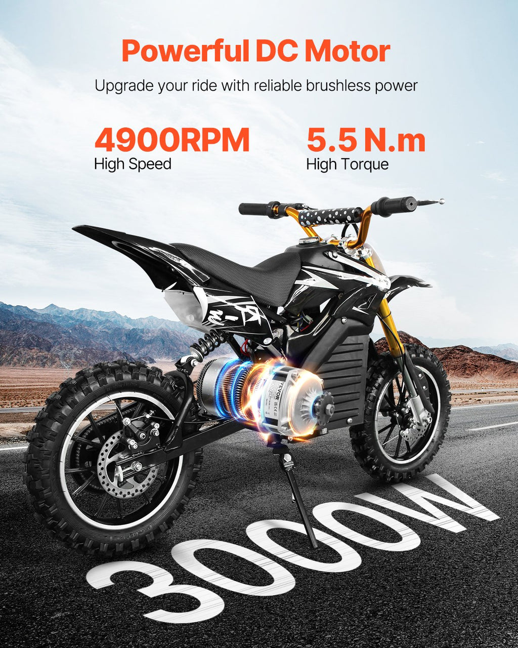 VEVOR 3000W Electric Brushless DC Motor, 72V 4900rpm Go Kart Electric Motor, Electric Dirt Bike Motor Engine for E-Bike Motorcycle Scooter DIY