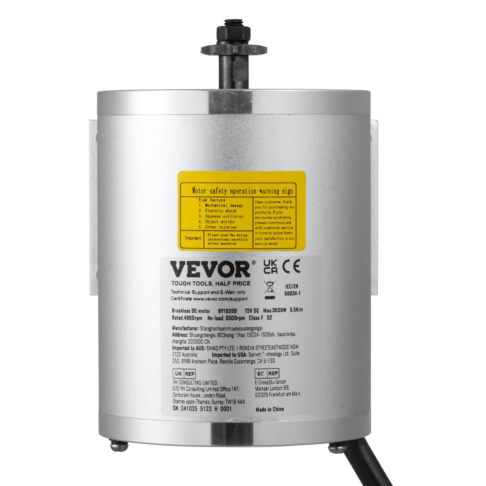 VEVOR 3000W Electric Brushless DC Motor, 72V 4900rpm Go Kart Electric Motor, Electric Dirt Bike Motor Engine for E-Bike Motorcycle Scooter DIY