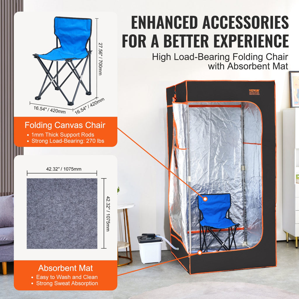VEVOR Portable Steam Sauna Tent Full Size 2000W Personal Sauna Blanket W/ Chair,880 x 880 x 1780 mm