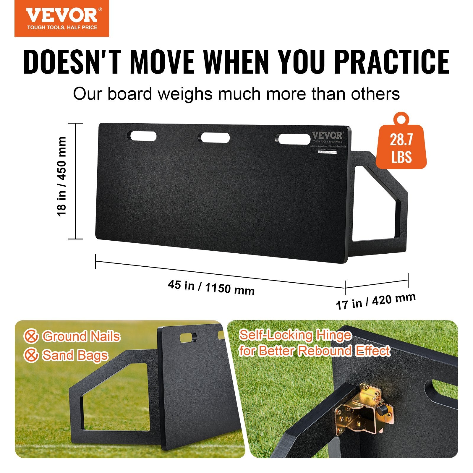 VEVOR Soccer Rebounder Board, 115x45 cm Portable Soccer Wall with 2 Angles Rebound, Foldable HDPE Kickback Rebound Board, Soccer Training Equipment for Kids and Adults, Passing & Shooting Practice