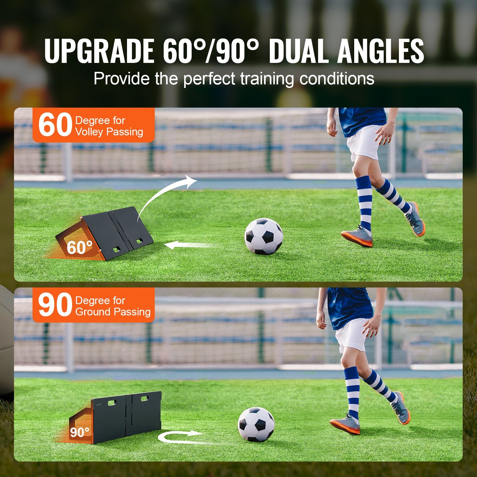 VEVOR Soccer Rebounder Board, 45"X13" Portable Soccer Wall with 2 Angles Rebound, Foldable HDPE Kickback Rebound Board, Soccer Training Equipment for Kids and Adults, Passing & Shooting Practice