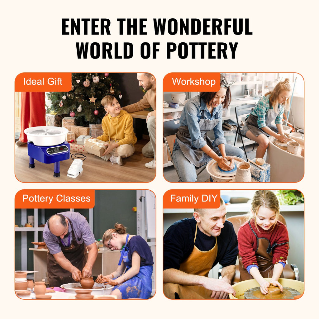 VEVOR Pottery Wheel, 10 inch Pottery Forming Machine, 350W Electric Wheel for Pottery with Foot Pedal and LCD Touch Screen, Direct Drive Ceramic Wheel with 3 Support Legs for DIY Art Craft, Blue