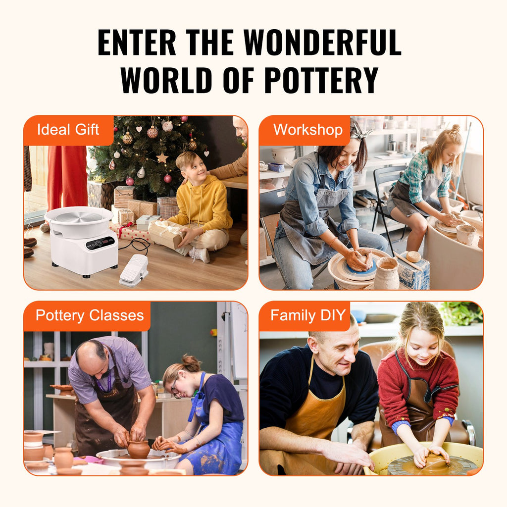 VEVOR Pottery Wheel, 11 inch Pottery Forming Machine, 450W Electric Wheel for Pottery with Foot Pedal and LCD Touch Screen, Direct Drive Ceramic Wheel with Shaping Tools for DIY Art Craft, White